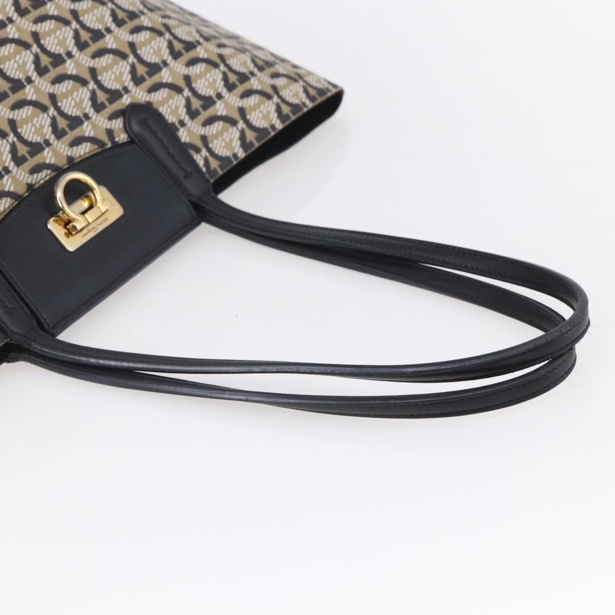 Salvatore Ferragamo Gancini Tote Bag Canvas Navy Gold Auth 154673