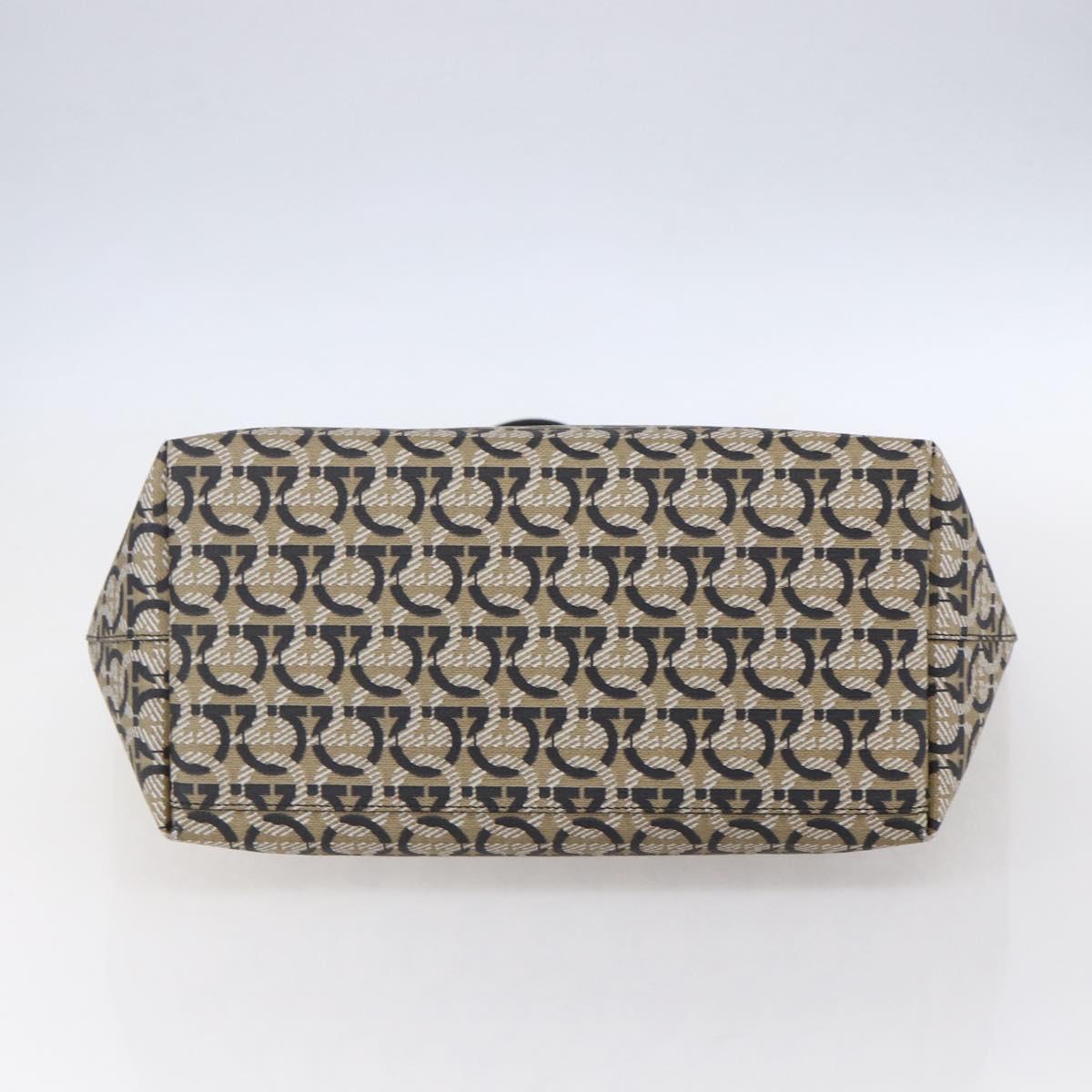 Salvatore Ferragamo Gancini Tote Bag Canvas Navy Gold Auth 154673