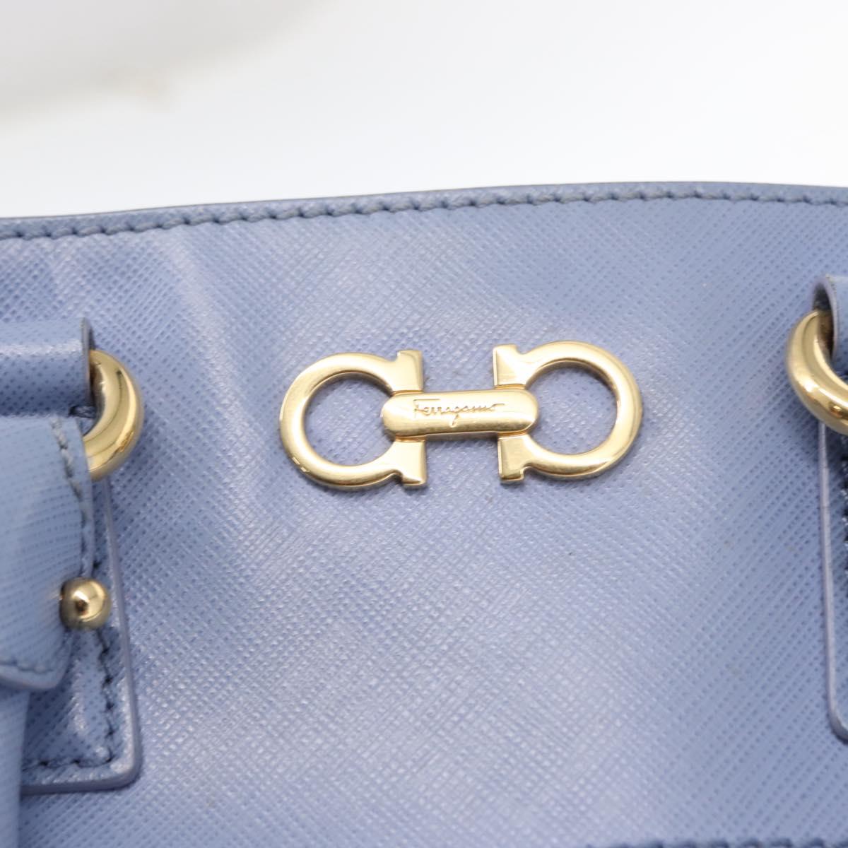 Salvatore Ferragamo Gancini Hand Bag Leather 2way Light Blue Gold Auth 154674