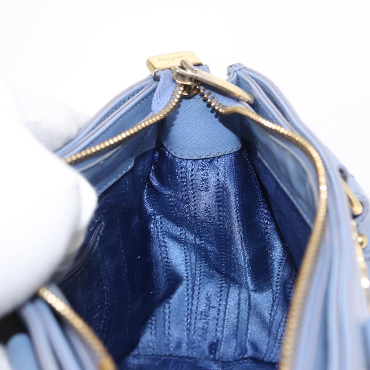 Salvatore Ferragamo Gancini Hand Bag Leather 2way Light Blue Gold Auth 154674