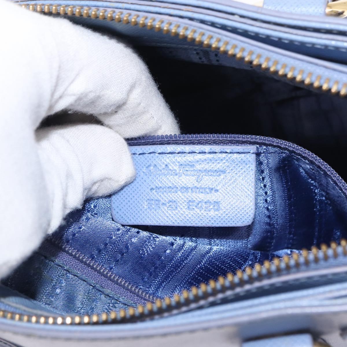 Salvatore Ferragamo Gancini Hand Bag Leather 2way Light Blue Gold Auth 154674