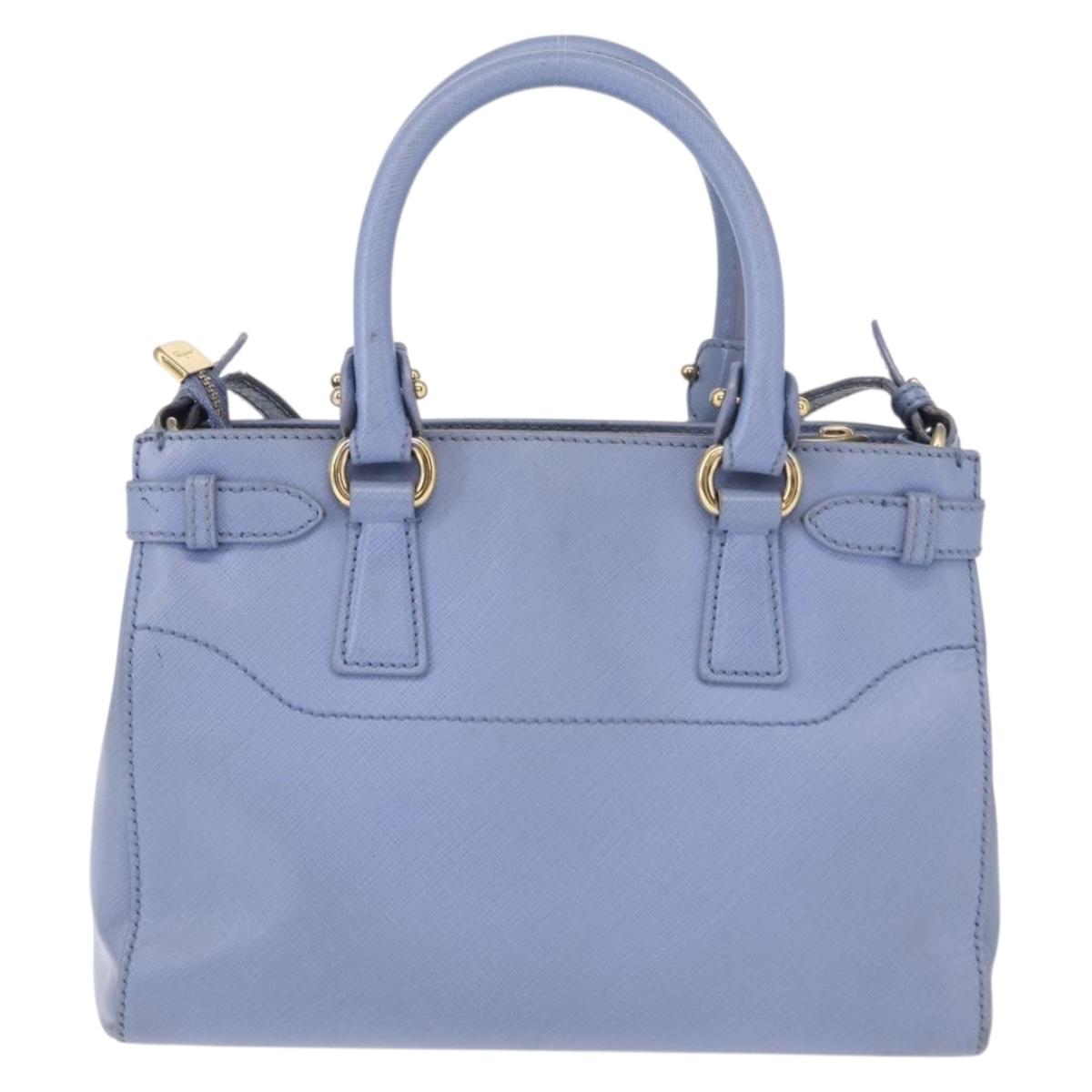 Salvatore Ferragamo Gancini Hand Bag Leather 2way Light Blue Gold Auth 154674
