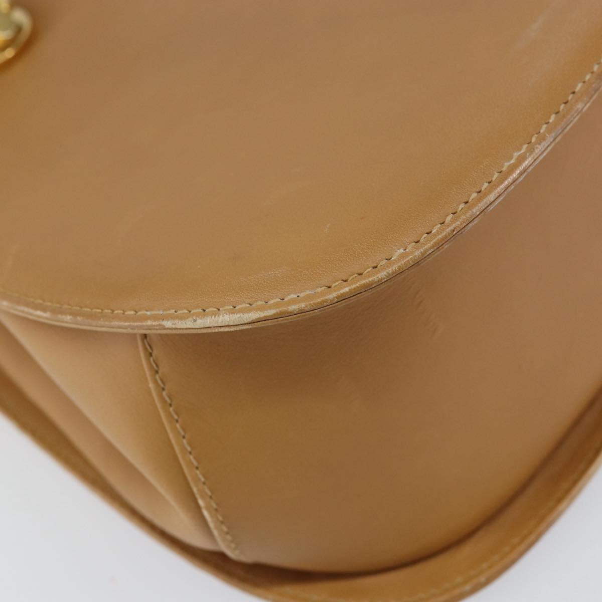 Salvatore Ferragamo Gancini Hand Bag Leather Beige Gold Auth 154675