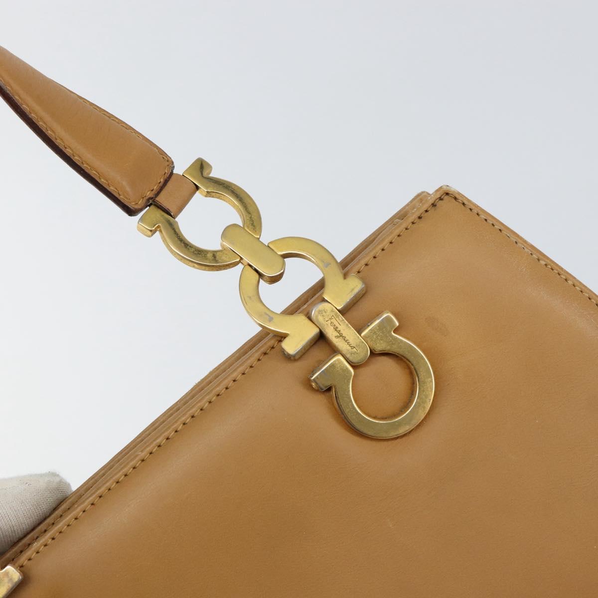 Salvatore Ferragamo Gancini Hand Bag Leather Beige Gold Auth 154675
