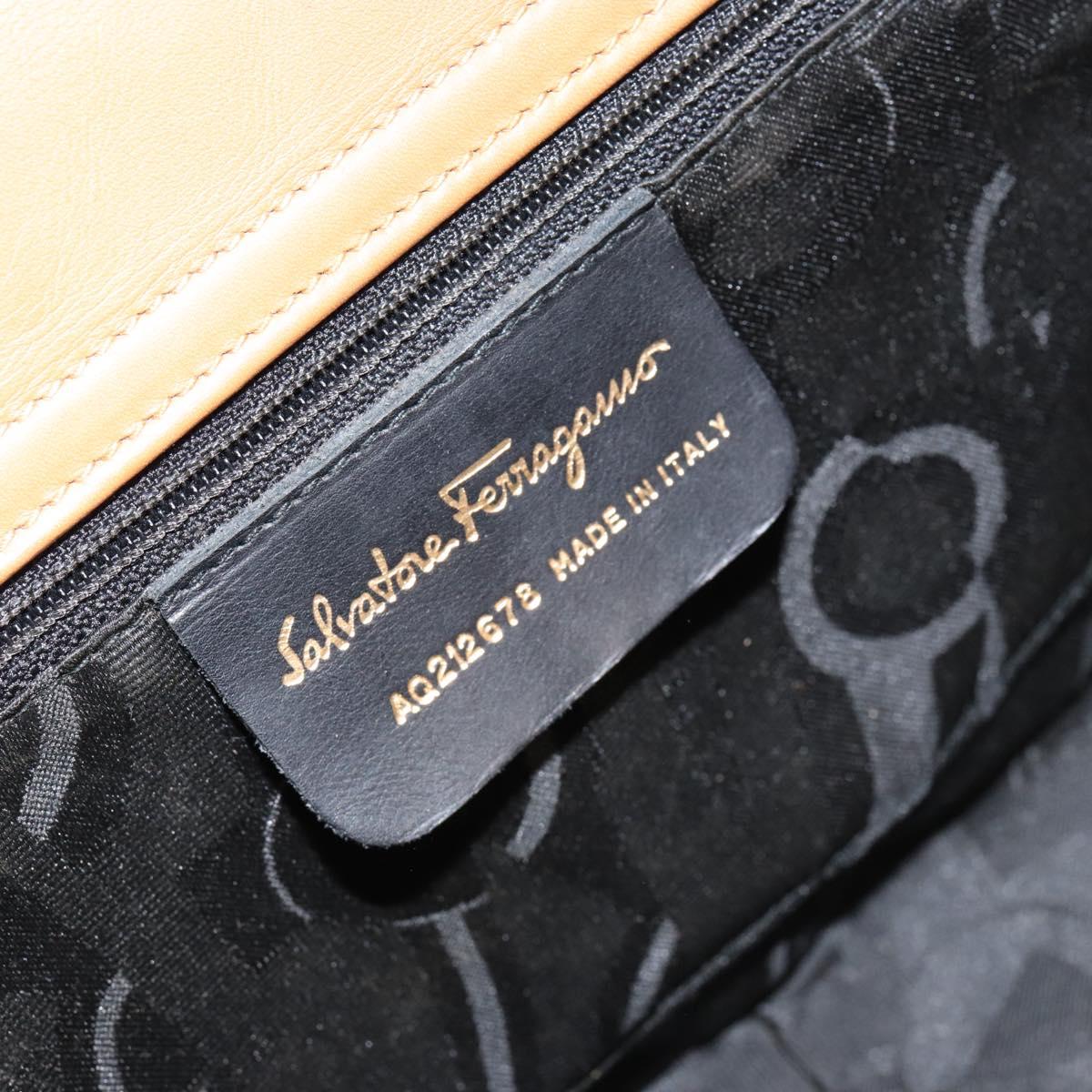 Salvatore Ferragamo Gancini Hand Bag Leather Beige Gold Auth 154675