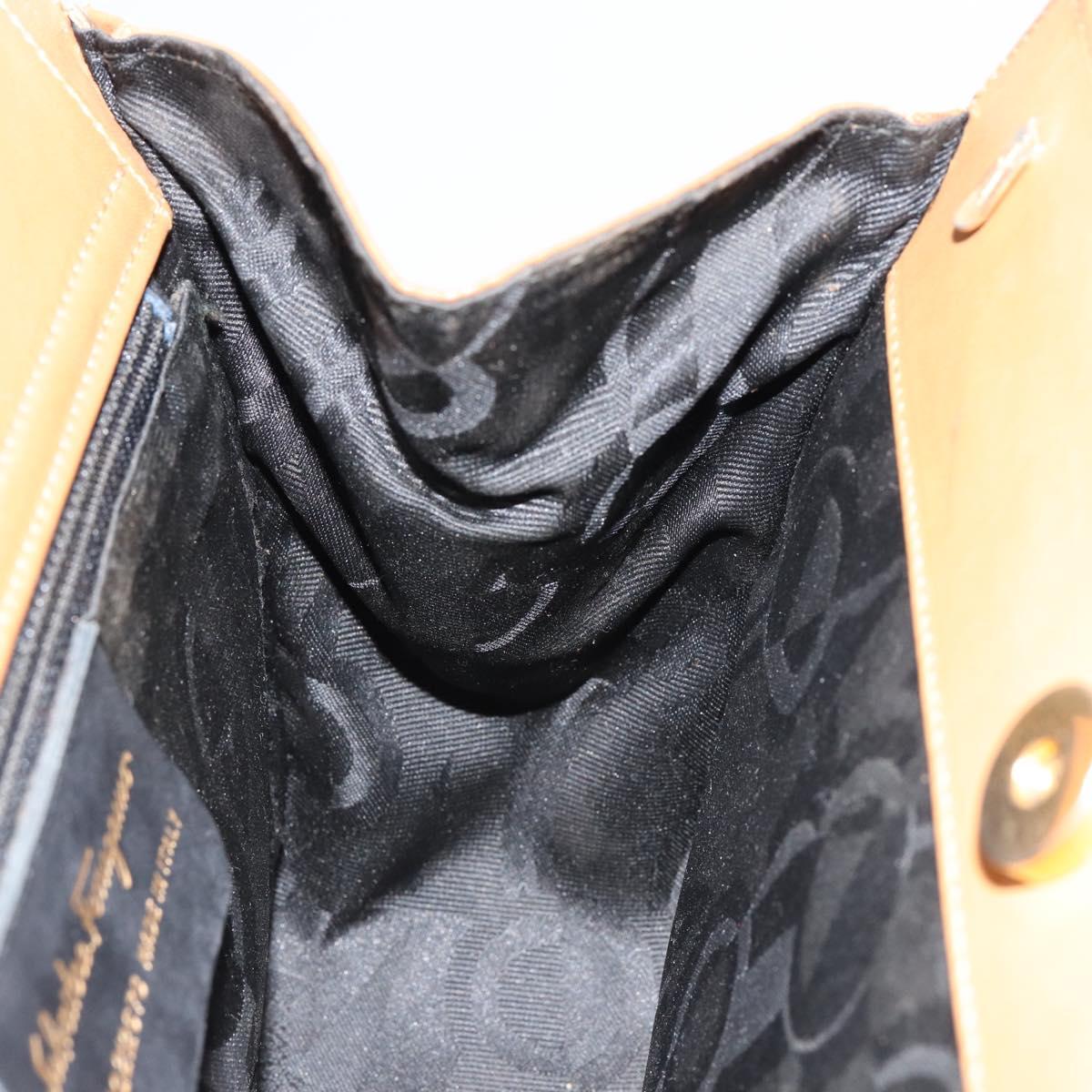 Salvatore Ferragamo Gancini Hand Bag Leather Beige Gold Auth 154675