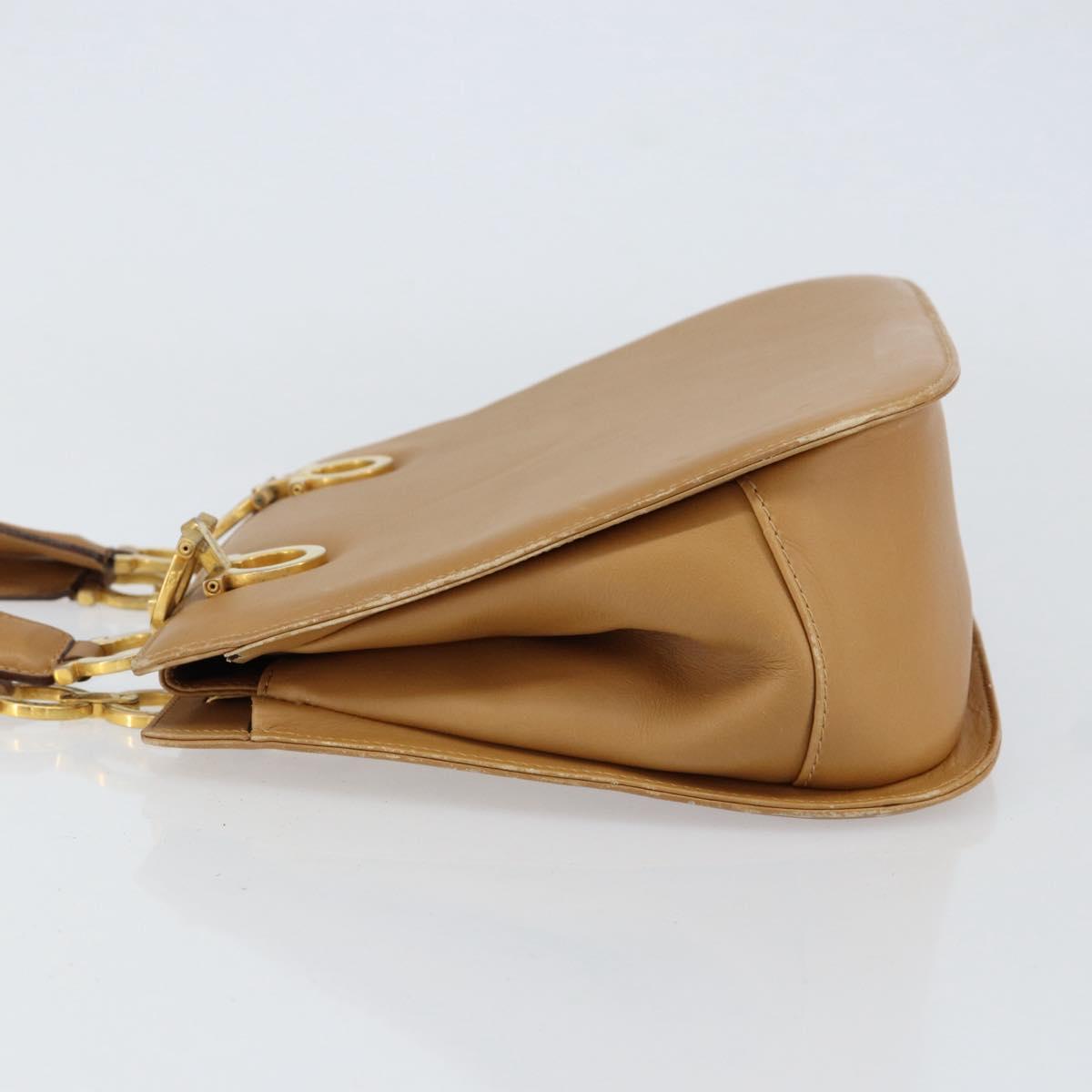 Salvatore Ferragamo Gancini Hand Bag Leather Beige Gold Auth 154675