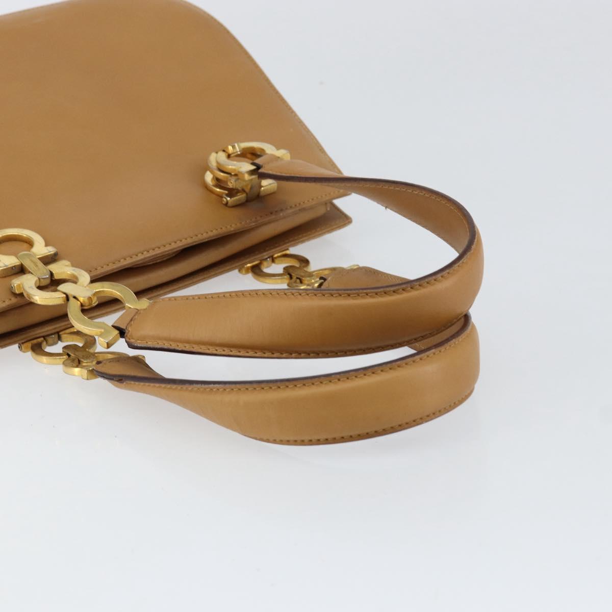 Salvatore Ferragamo Gancini Hand Bag Leather Beige Gold Auth 154675