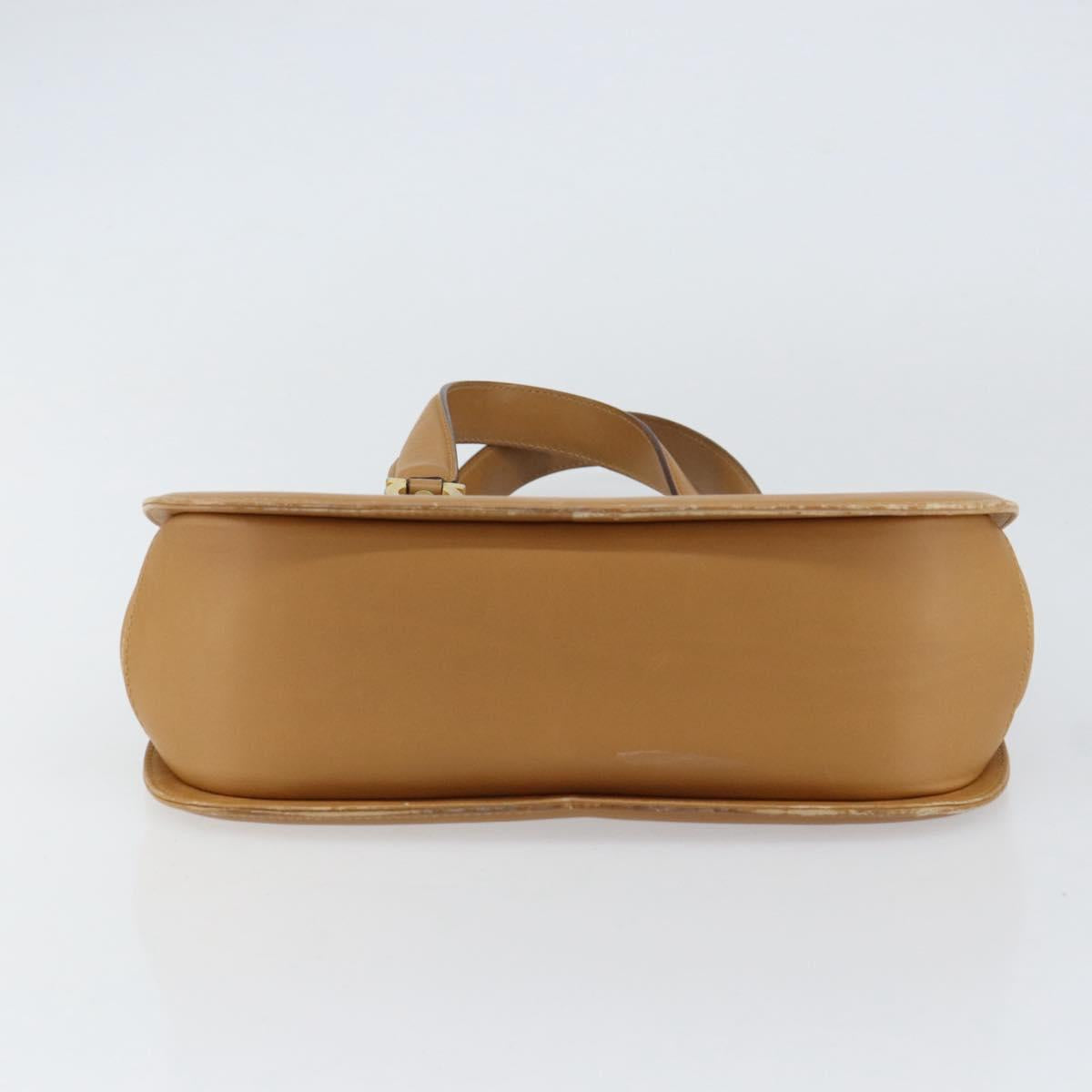 Salvatore Ferragamo Gancini Hand Bag Leather Beige Gold Auth 154675