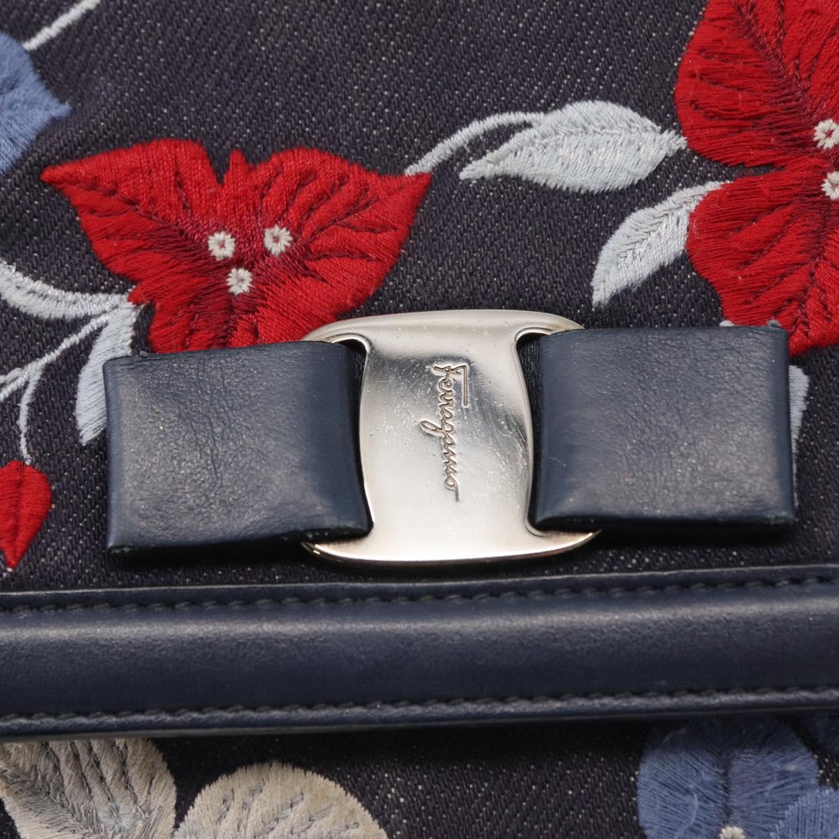 Salvatore Ferragamo Vala Hand Bag Denim 2way Navy Silver Auth 154676V