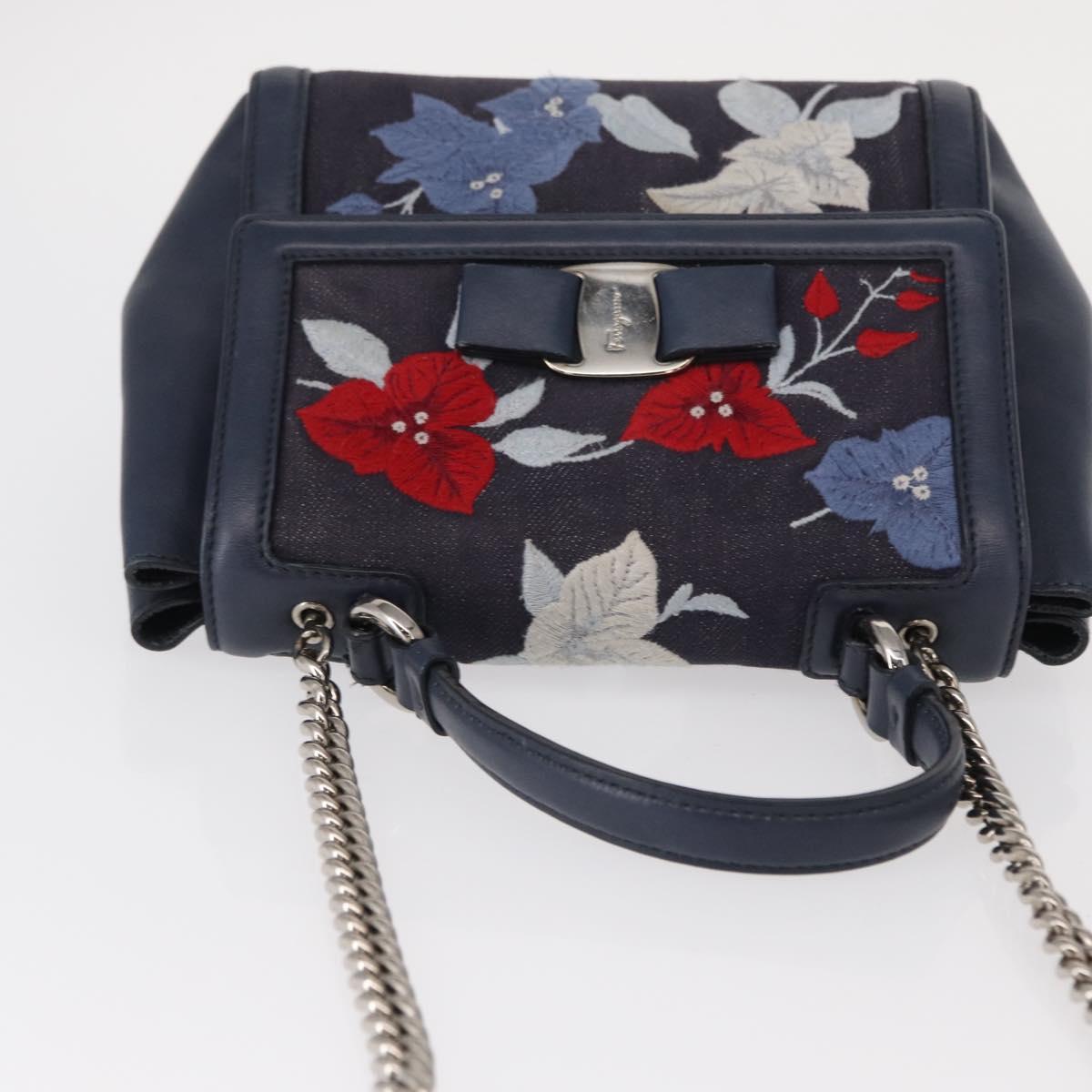 Salvatore Ferragamo Vala Hand Bag Denim 2way Navy Silver Auth 154676V