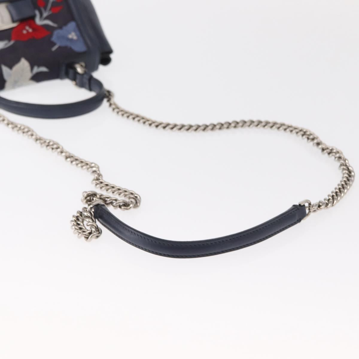 Salvatore Ferragamo Vala Hand Bag Denim 2way Navy Silver Auth 154676V