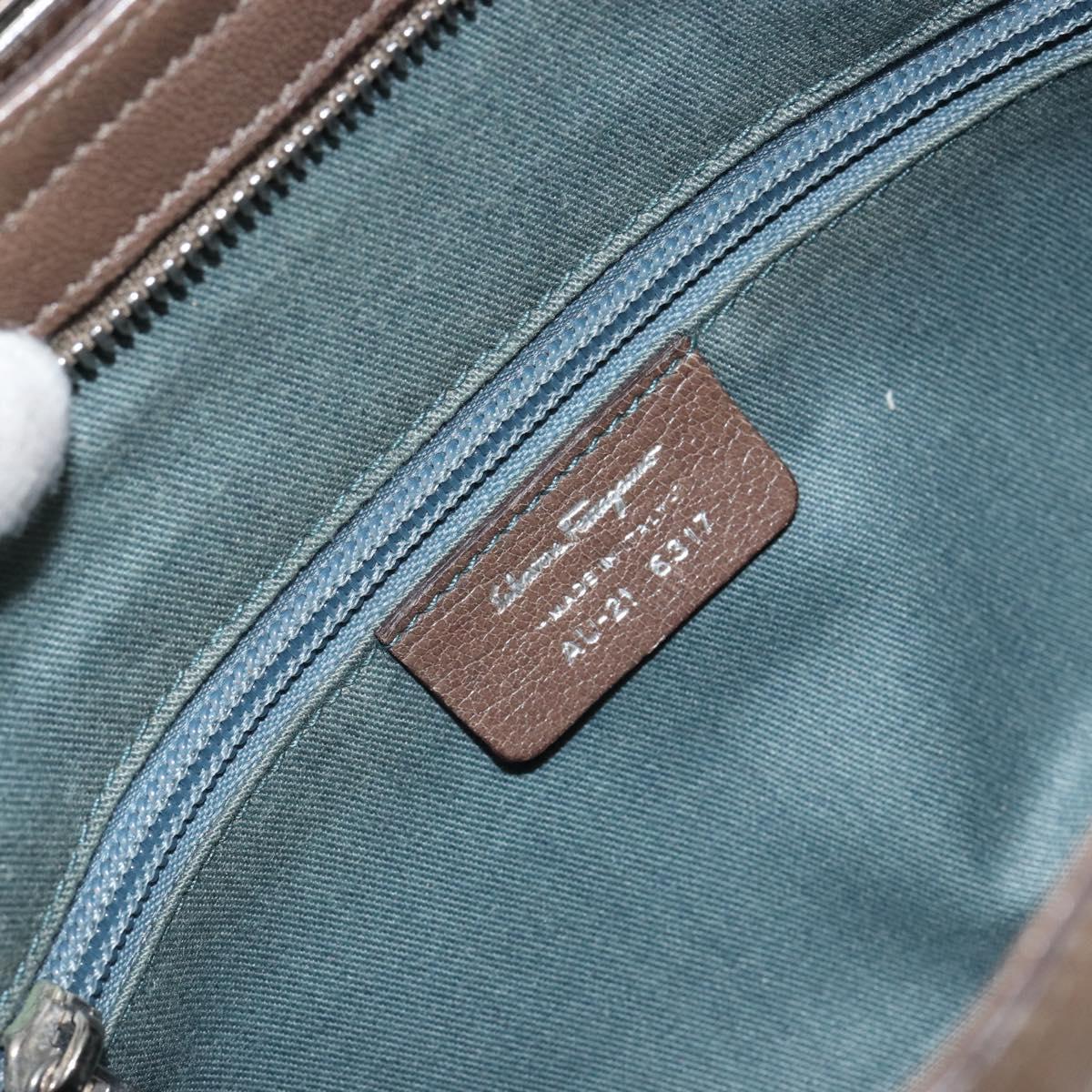 Salvatore Ferragamo Gancini Hand Bag Leather Brown Silver Auth 154678