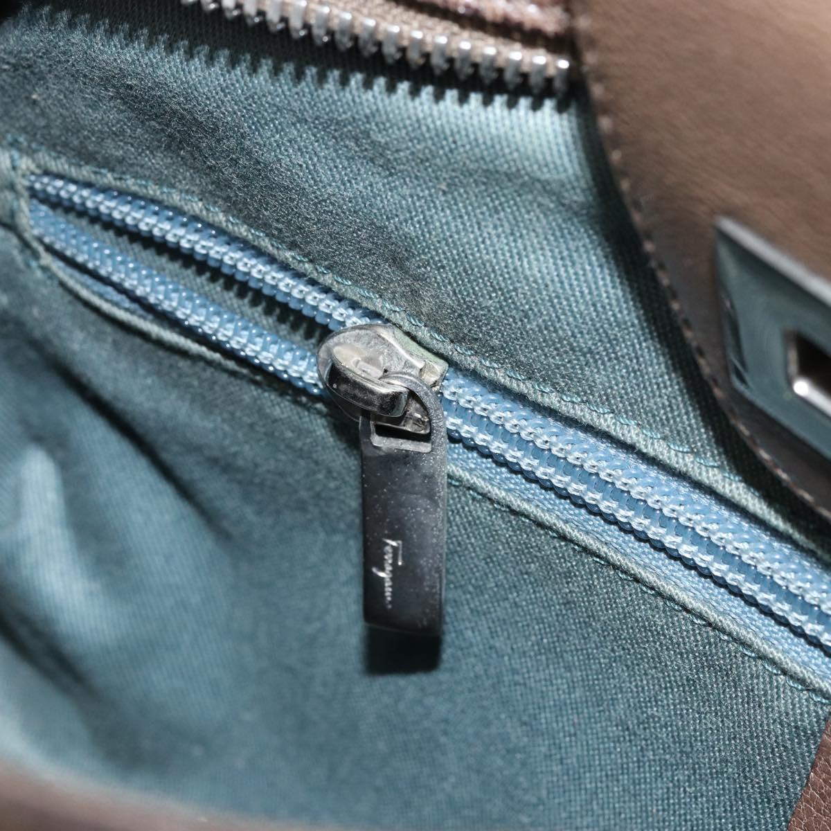 Salvatore Ferragamo Gancini Hand Bag Leather Brown Silver Auth 154678