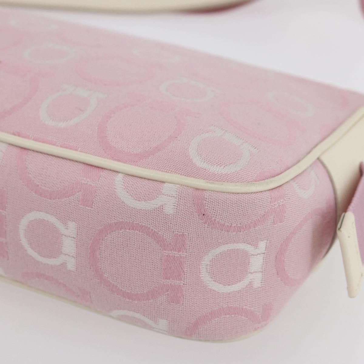 Salvatore Ferragamo Gancini Shoulder Bag Canvas Pink Gold Auth 154679