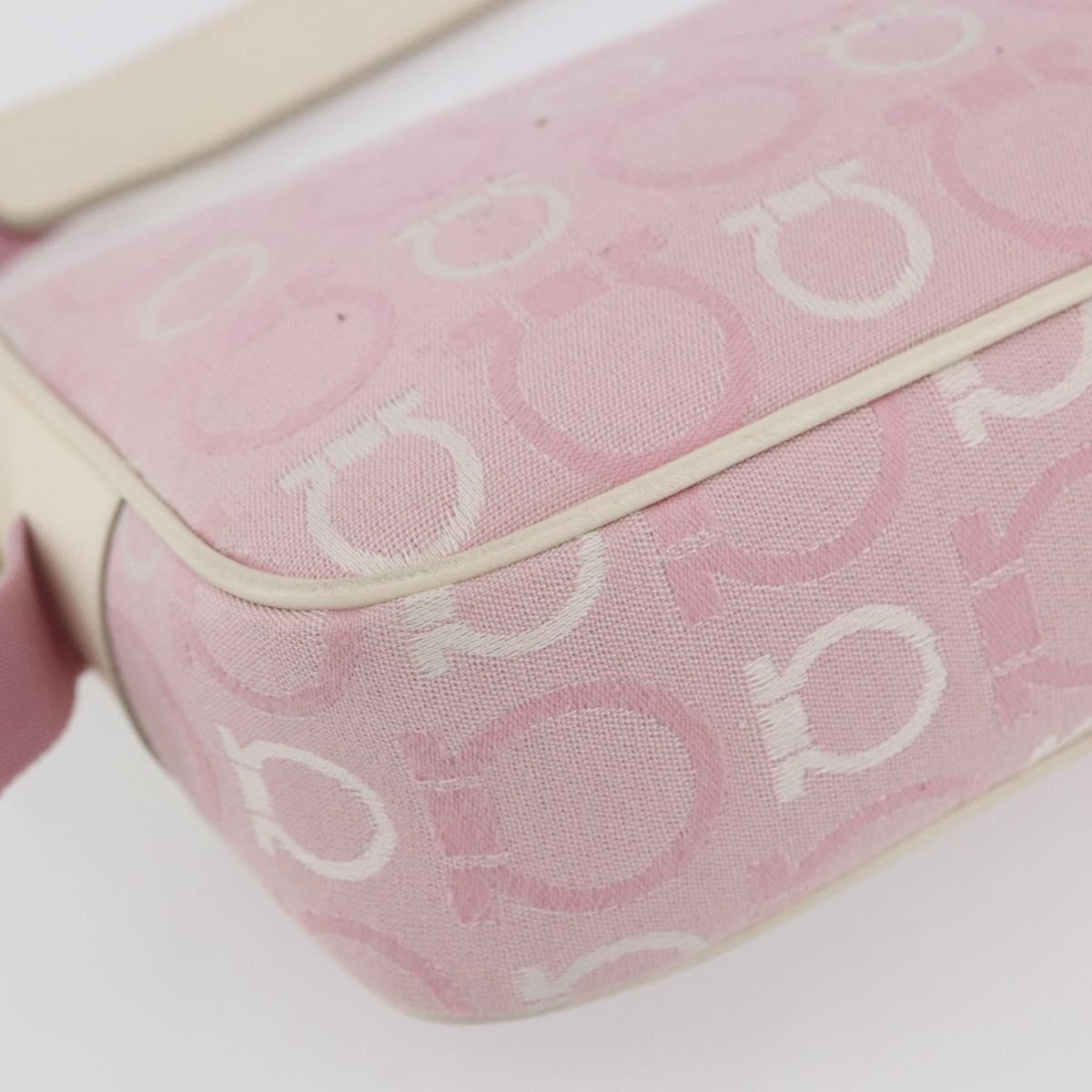 Salvatore Ferragamo Gancini Shoulder Bag Canvas Pink Gold Auth 154679