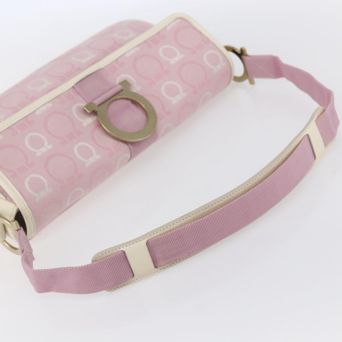 Salvatore Ferragamo Gancini Shoulder Bag Canvas Pink Gold Auth 154679