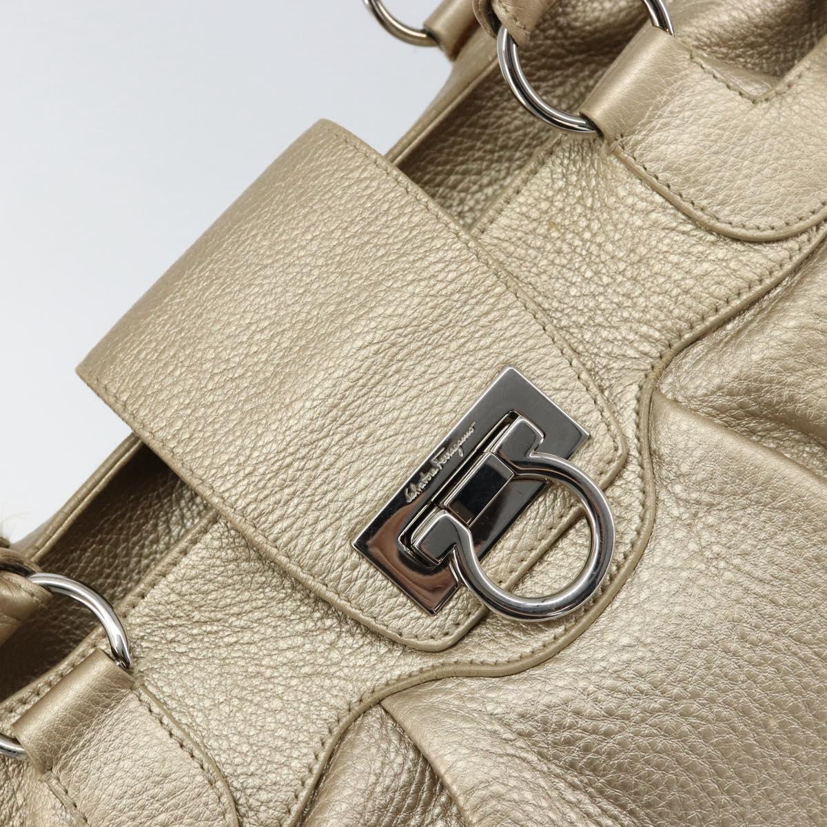 Salvatore Ferragamo Gancini Hand Bag Leather Gold Auth 154680