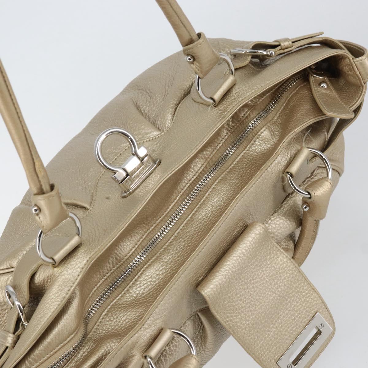 Salvatore Ferragamo Gancini Hand Bag Leather Gold Auth 154680