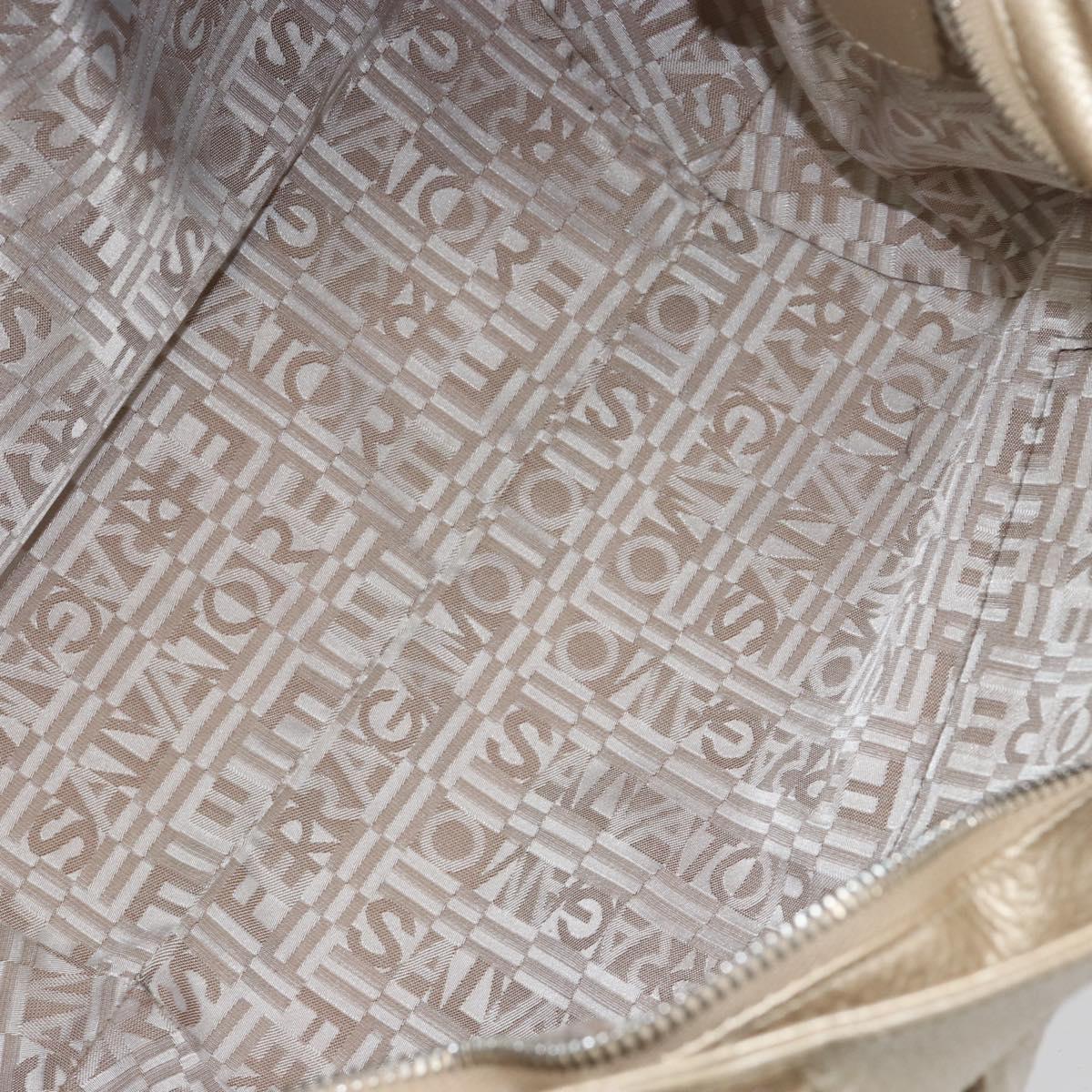 Salvatore Ferragamo Gancini Hand Bag Leather Gold Auth 154680