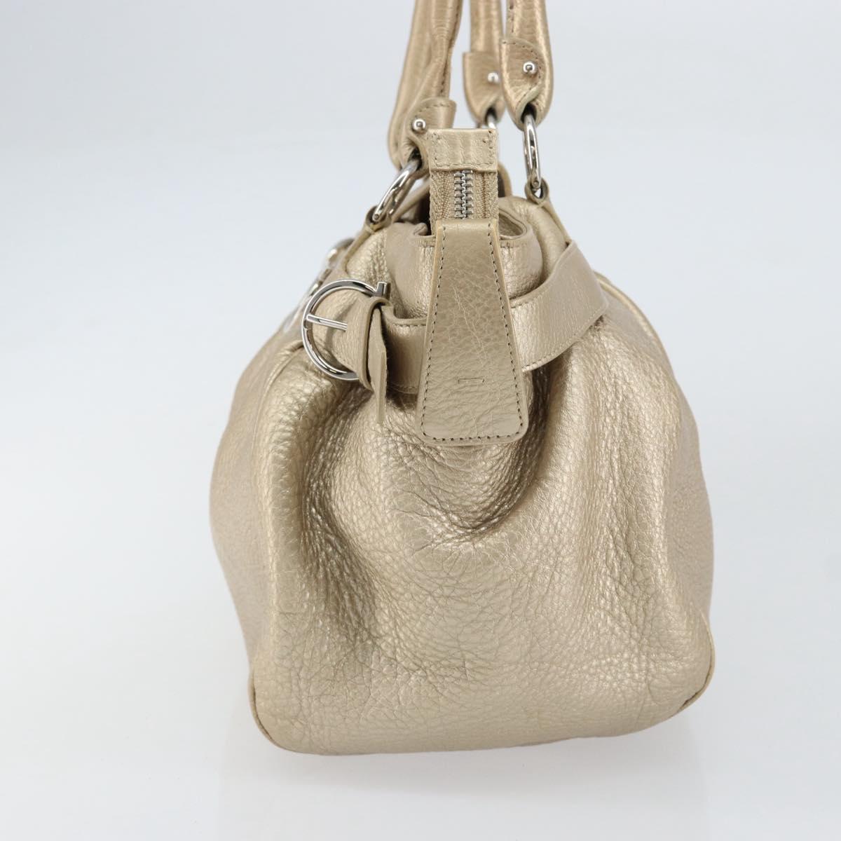 Salvatore Ferragamo Gancini Hand Bag Leather Gold Auth 154680