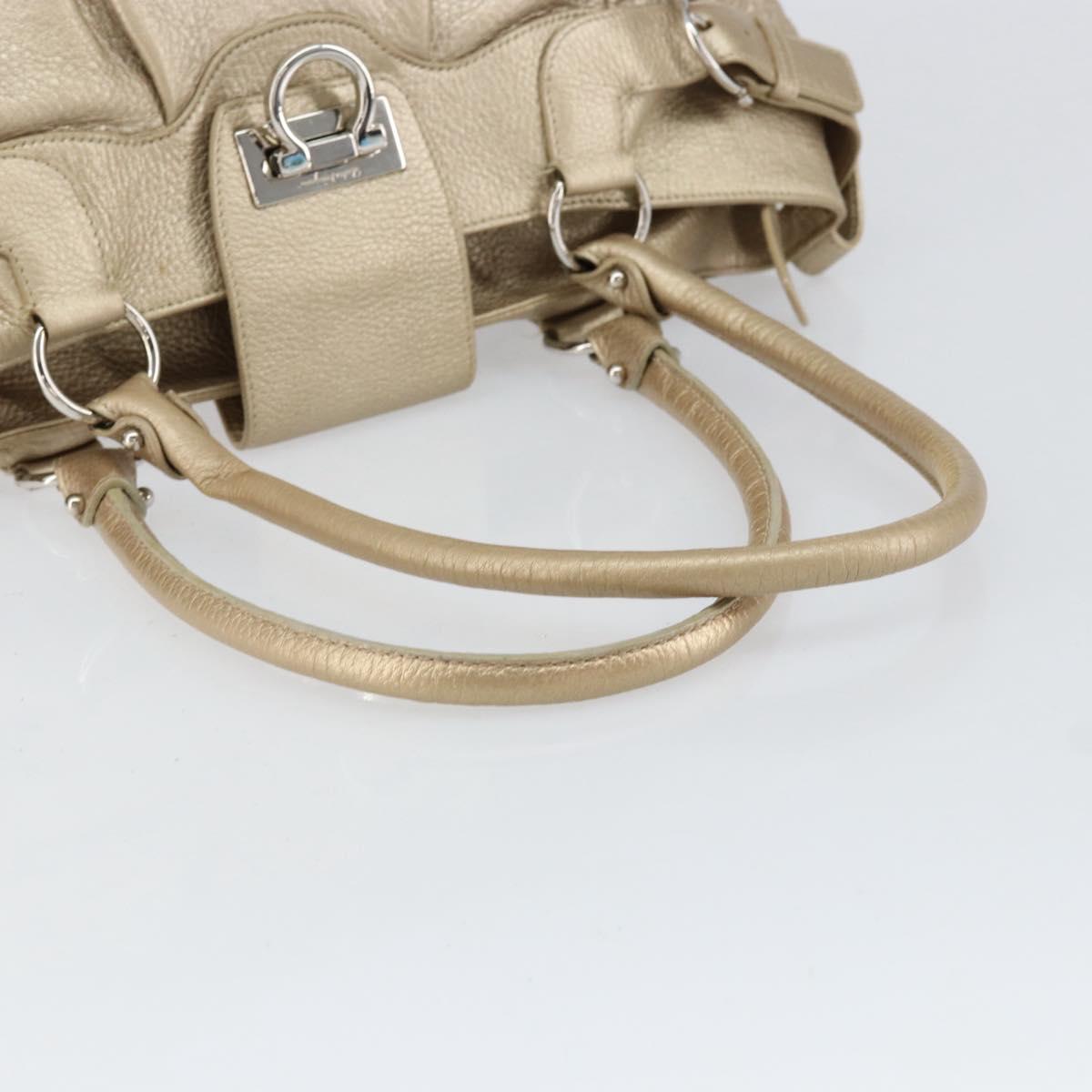 Salvatore Ferragamo Gancini Hand Bag Leather Gold Auth 154680