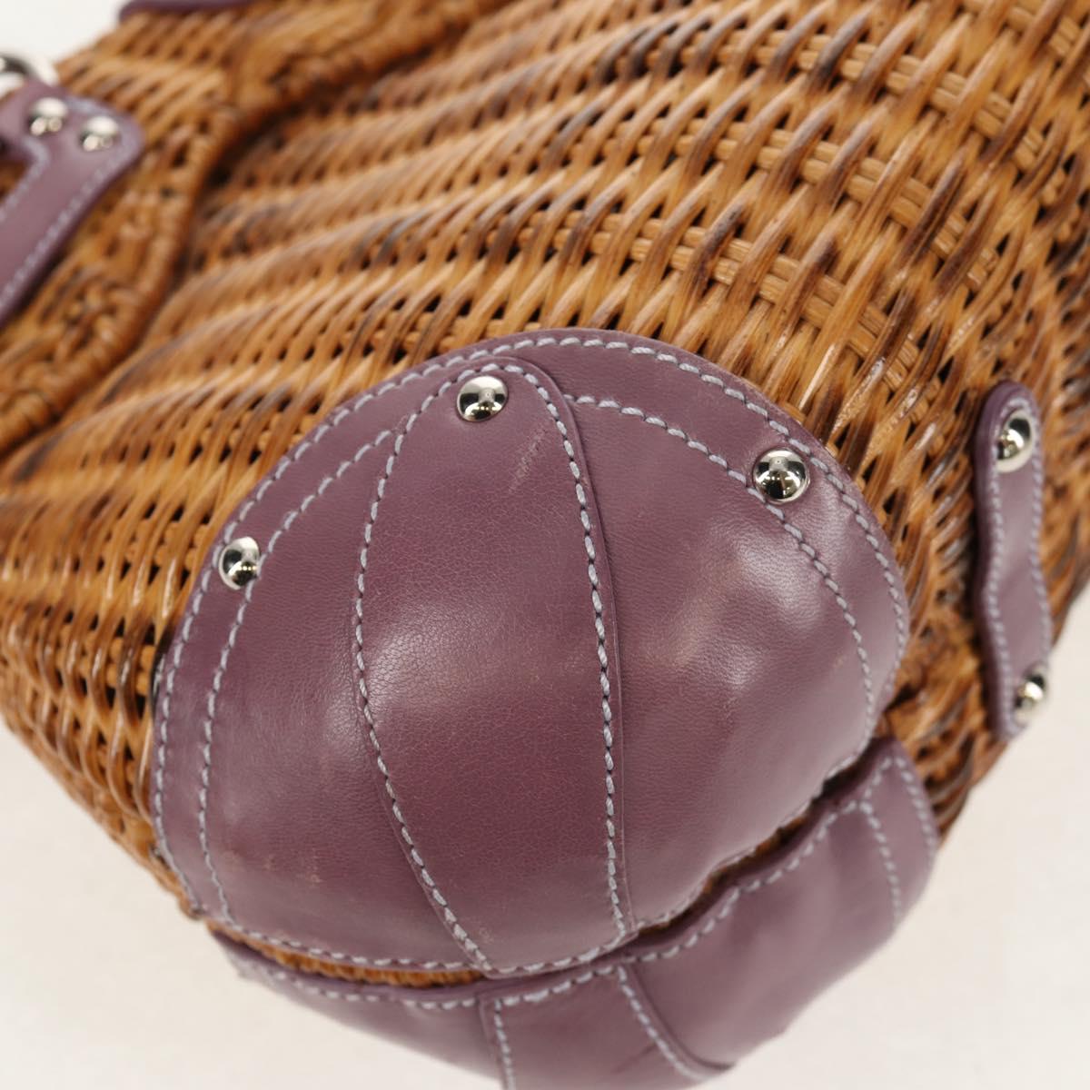 Salvatore Ferragamo Gancini Hand Bag Rattan Beige Silver Auth 154682A