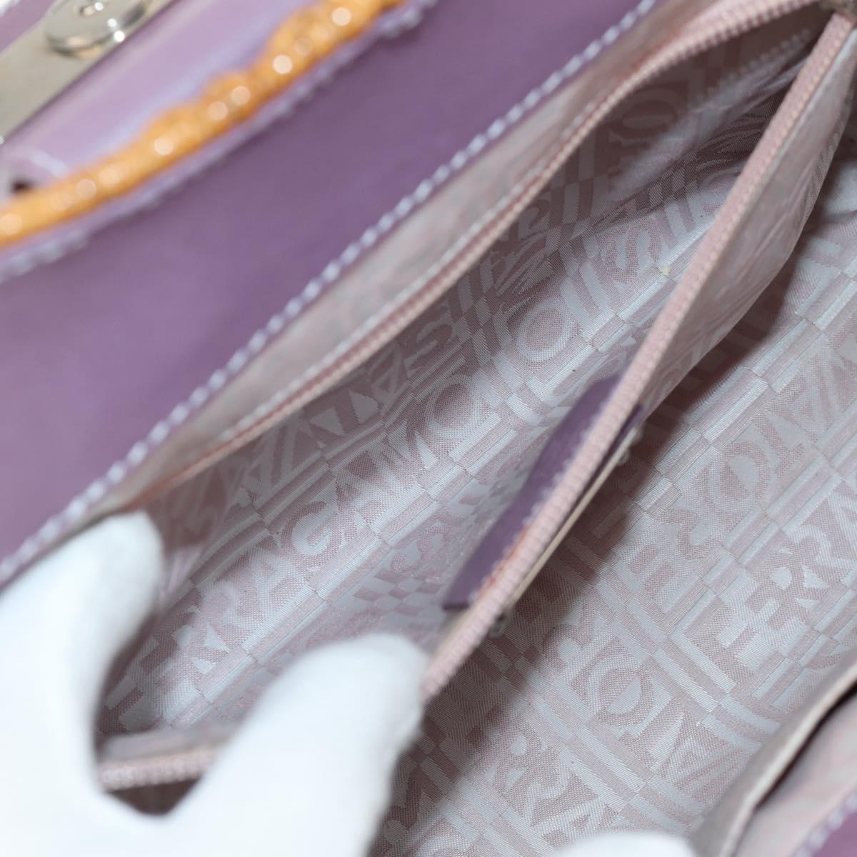 Salvatore Ferragamo Gancini Hand Bag Rattan Beige Silver Auth 154682A