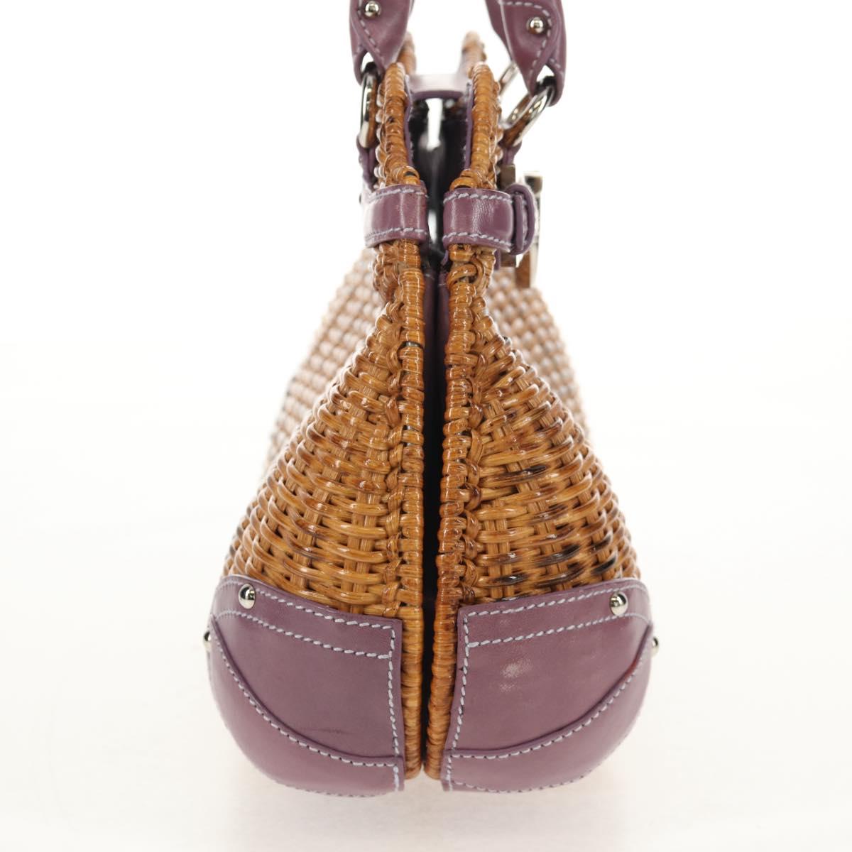 Salvatore Ferragamo Gancini Hand Bag Rattan Beige Silver Auth 154682A