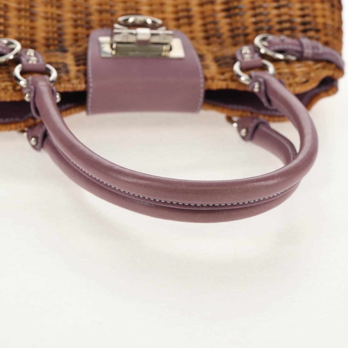 Salvatore Ferragamo Gancini Hand Bag Rattan Beige Silver Auth 154682A