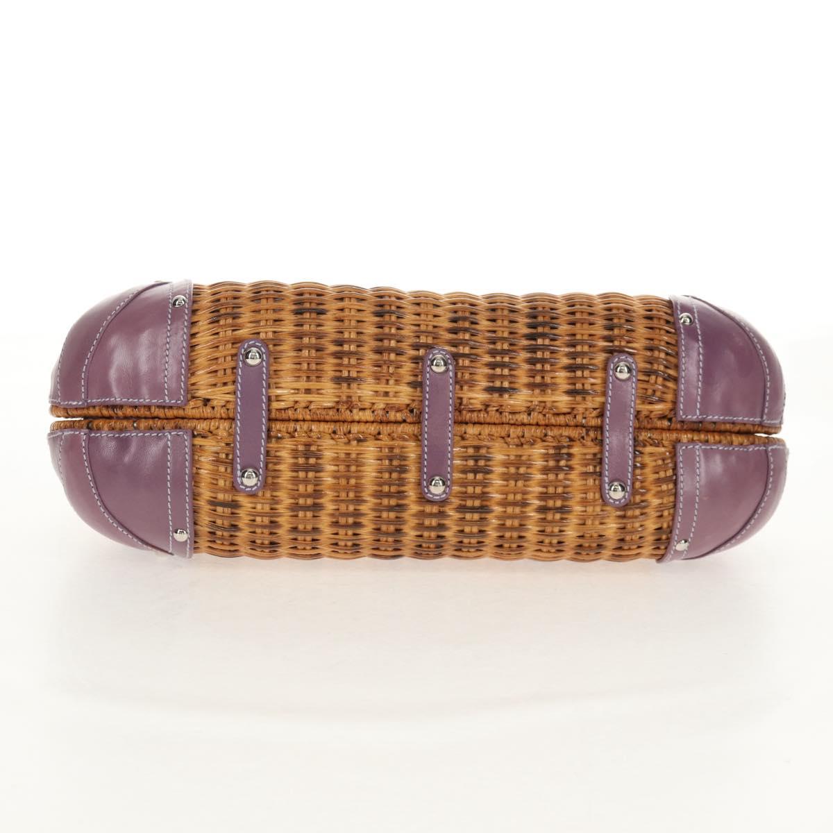 Salvatore Ferragamo Gancini Hand Bag Rattan Beige Silver Auth 154682A