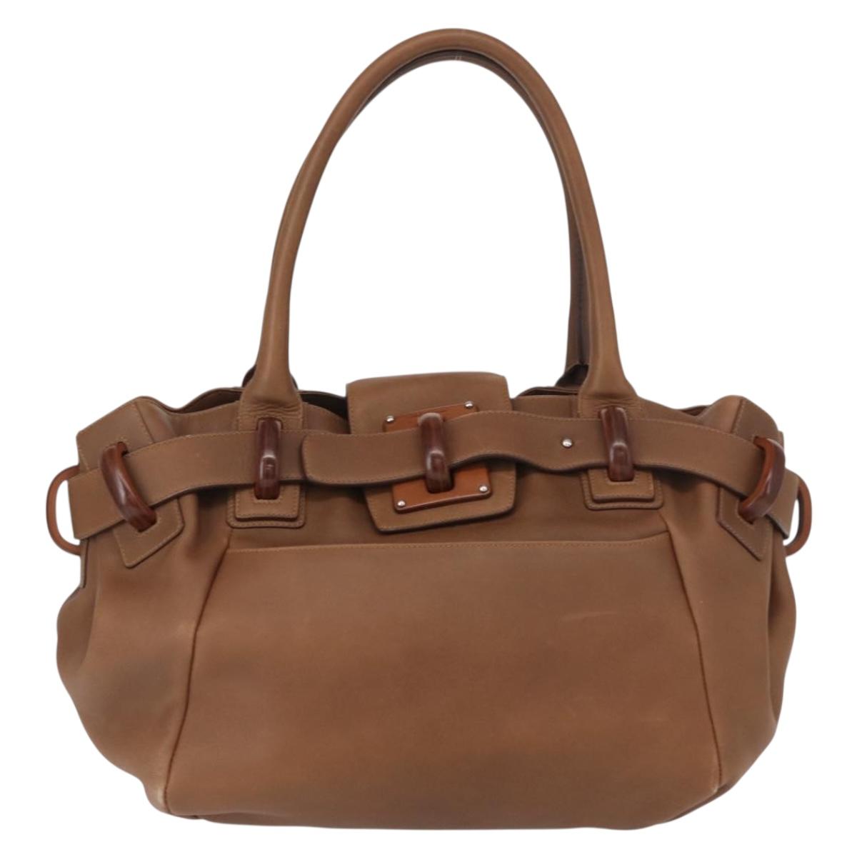 Salvatore Ferragamo Hand Bag Leather Brown Silver Auth 154683