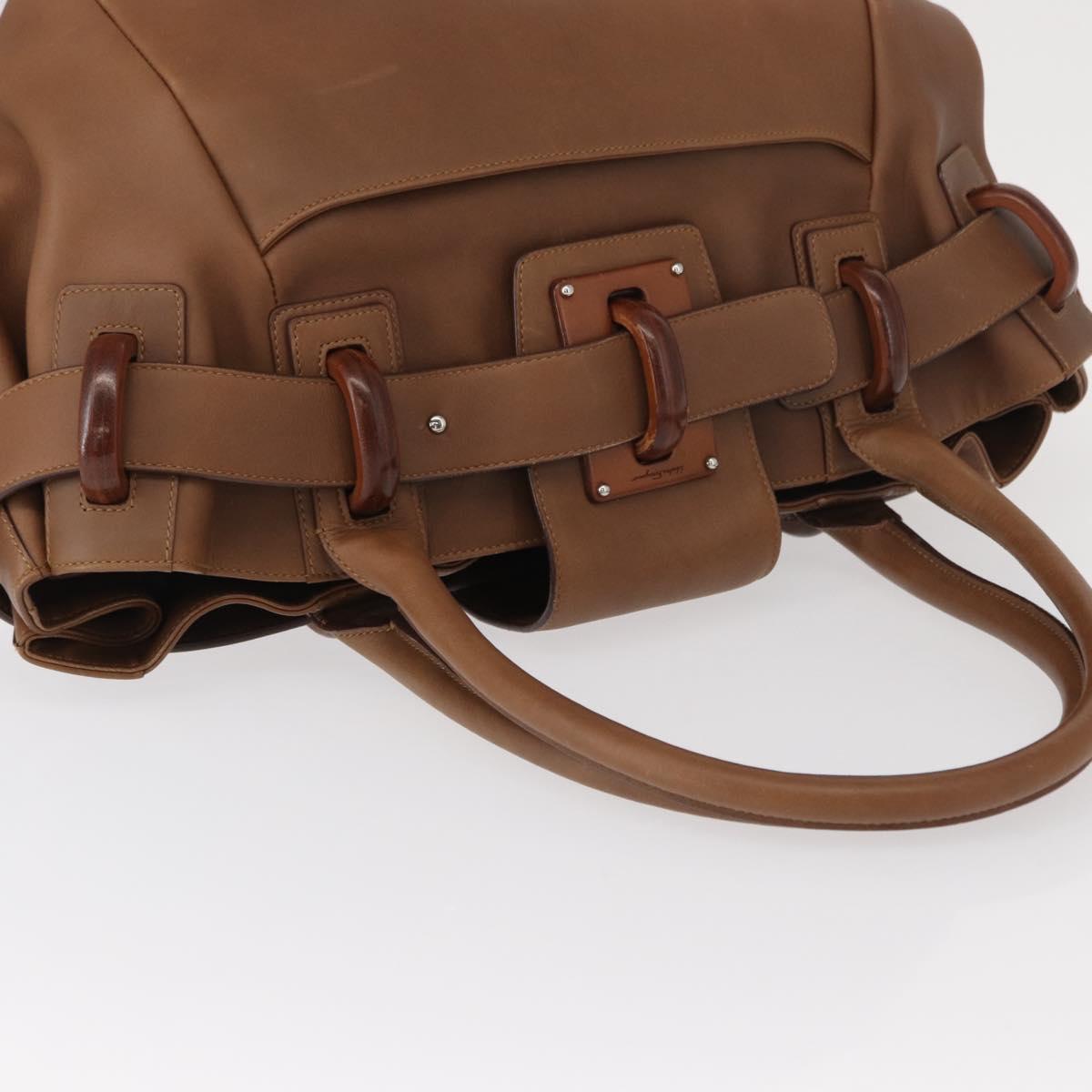 Salvatore Ferragamo Hand Bag Leather Brown Silver Auth 154683