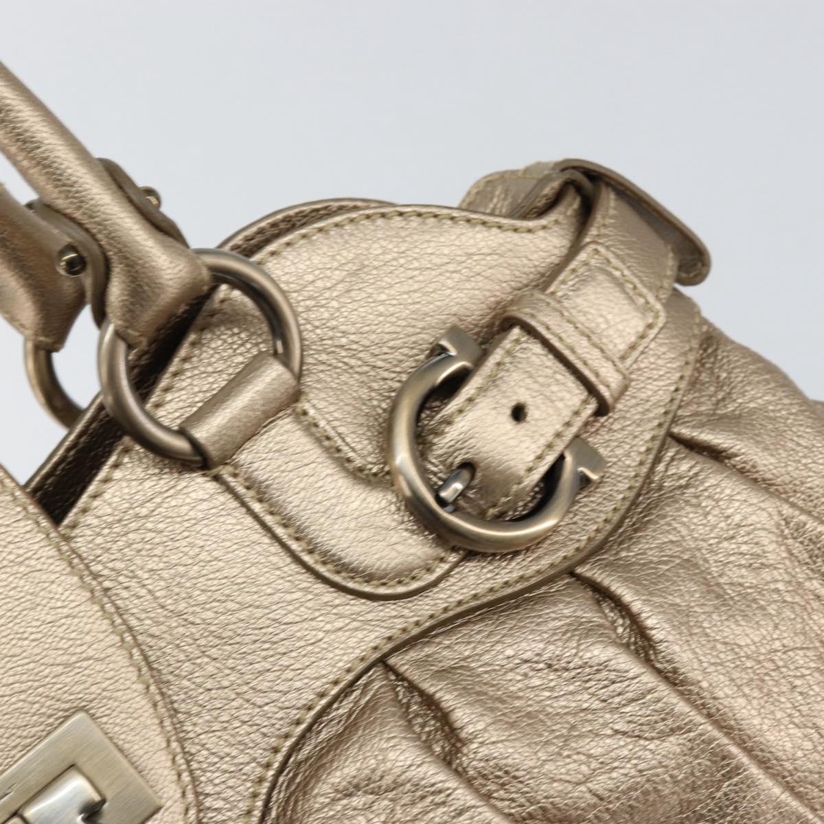 Salvatore Ferragamo Gancini Hand Bag Leather Gold Auth 154684