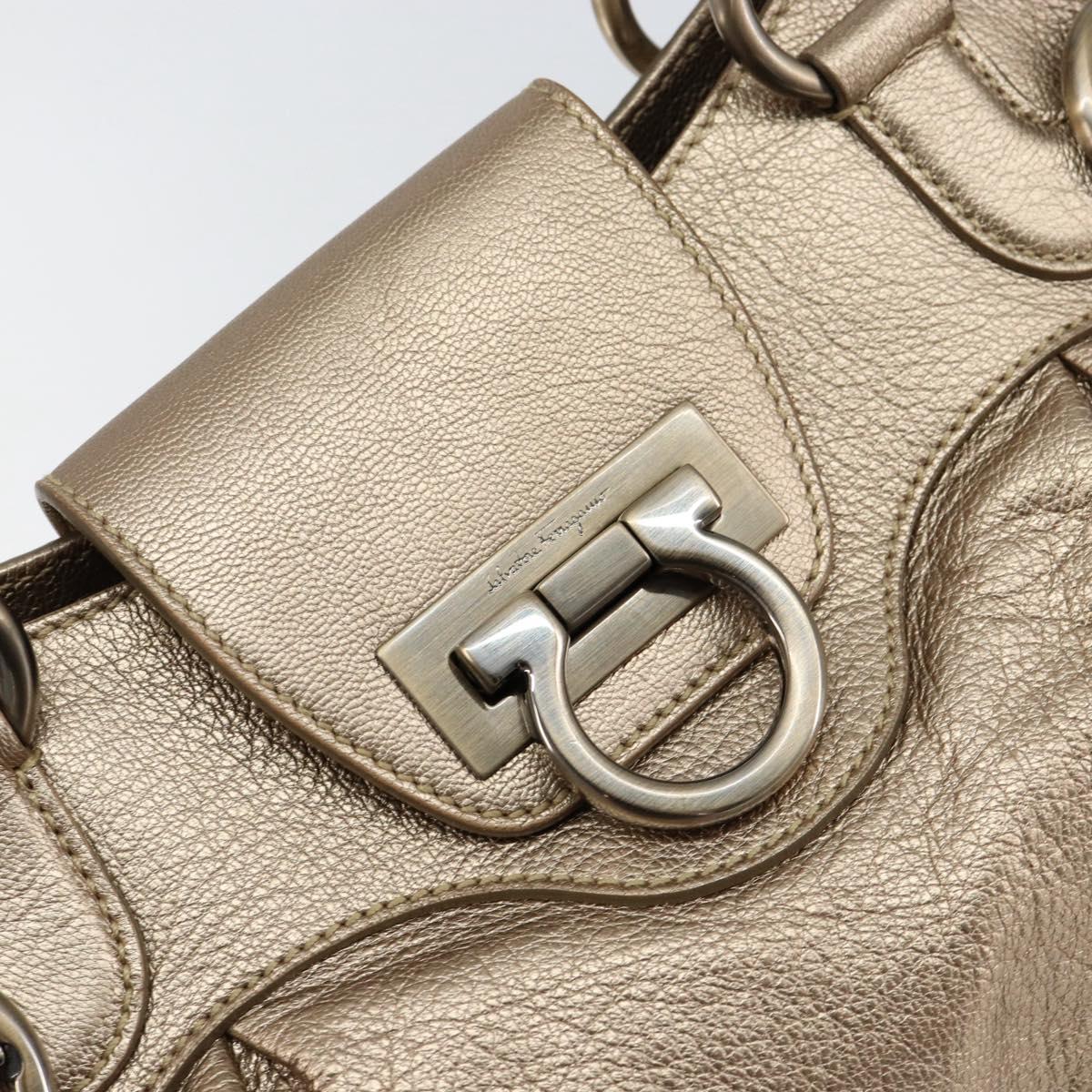 Salvatore Ferragamo Gancini Hand Bag Leather Gold Auth 154684