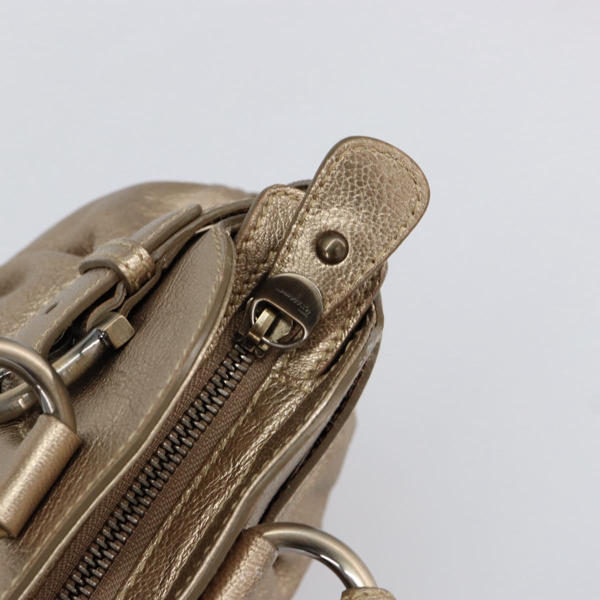 Salvatore Ferragamo Gancini Hand Bag Leather Gold Auth 154684