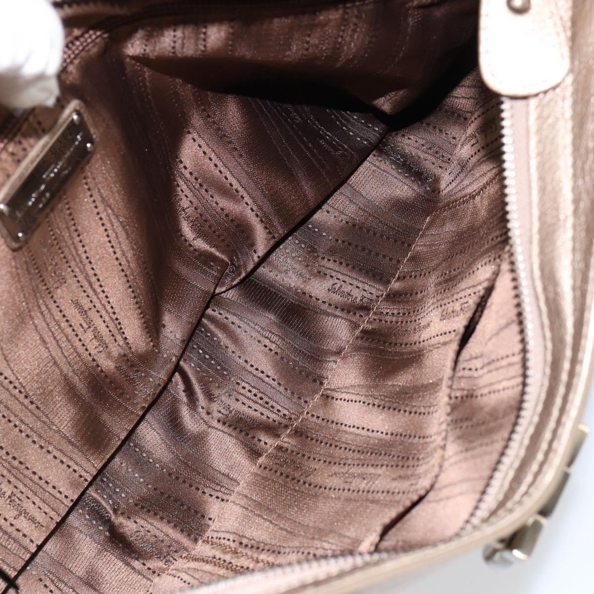 Salvatore Ferragamo Gancini Hand Bag Leather Gold Auth 154684