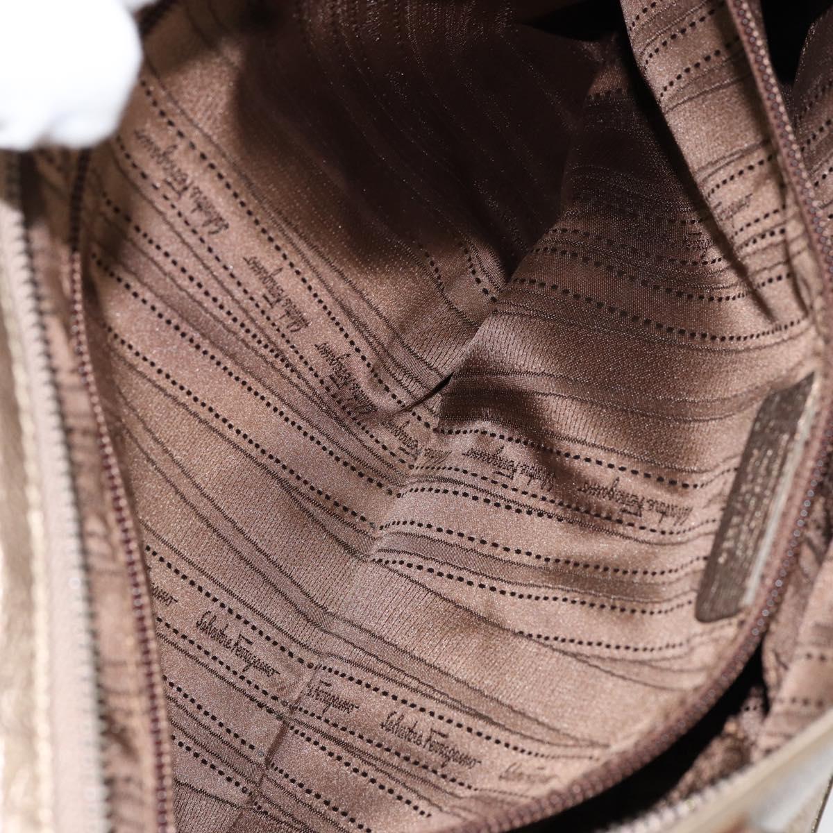 Salvatore Ferragamo Gancini Hand Bag Leather Gold Auth 154684