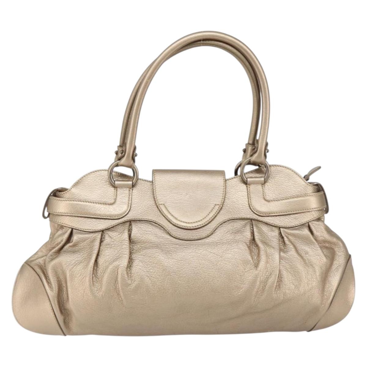 Salvatore Ferragamo Gancini Hand Bag Leather Gold Auth 154684