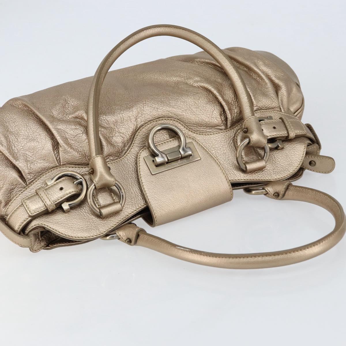 Salvatore Ferragamo Gancini Hand Bag Leather Gold Auth 154684