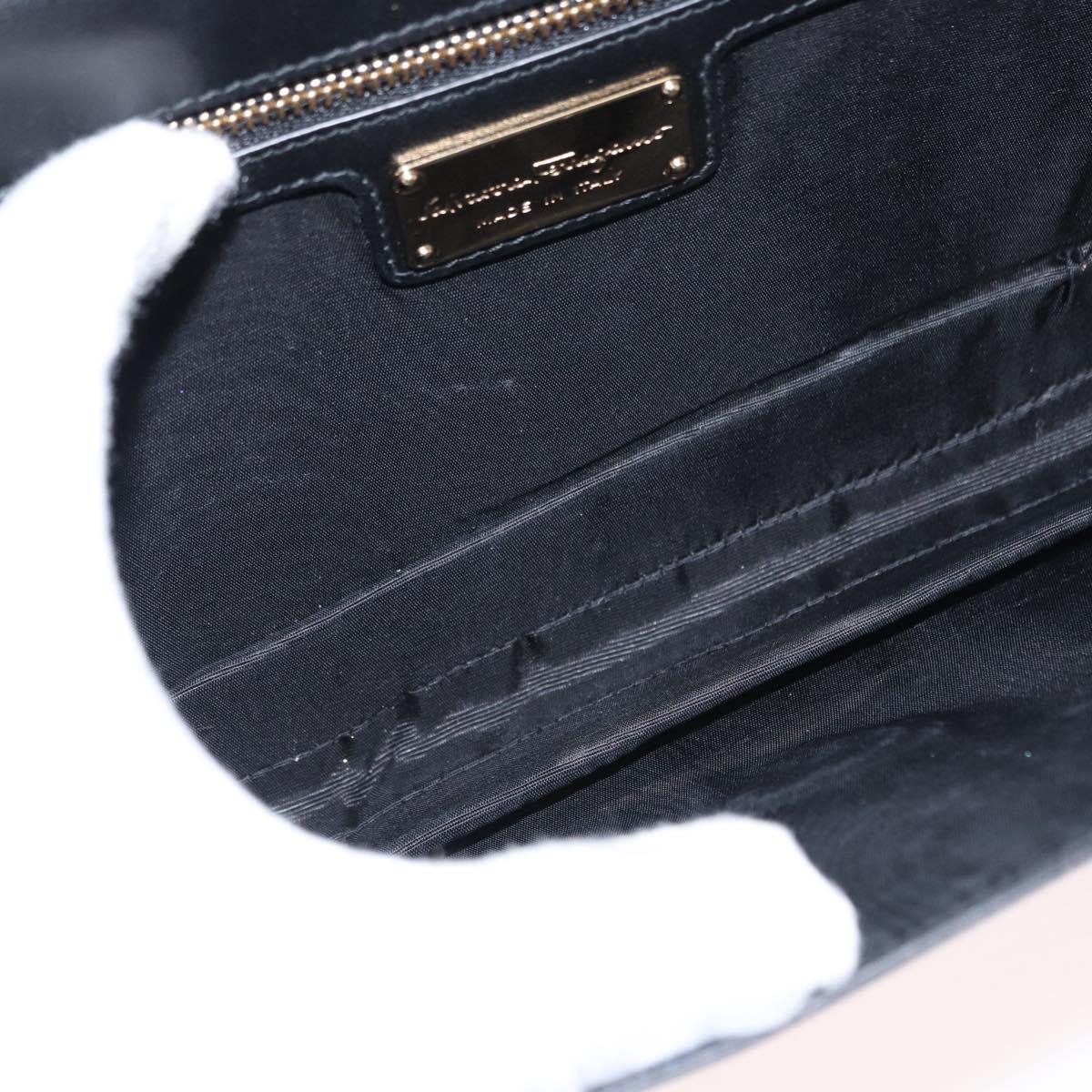 Salvatore Ferragamo Vala Chain Shoulder Bag Enamel Black Gold Auth 154685