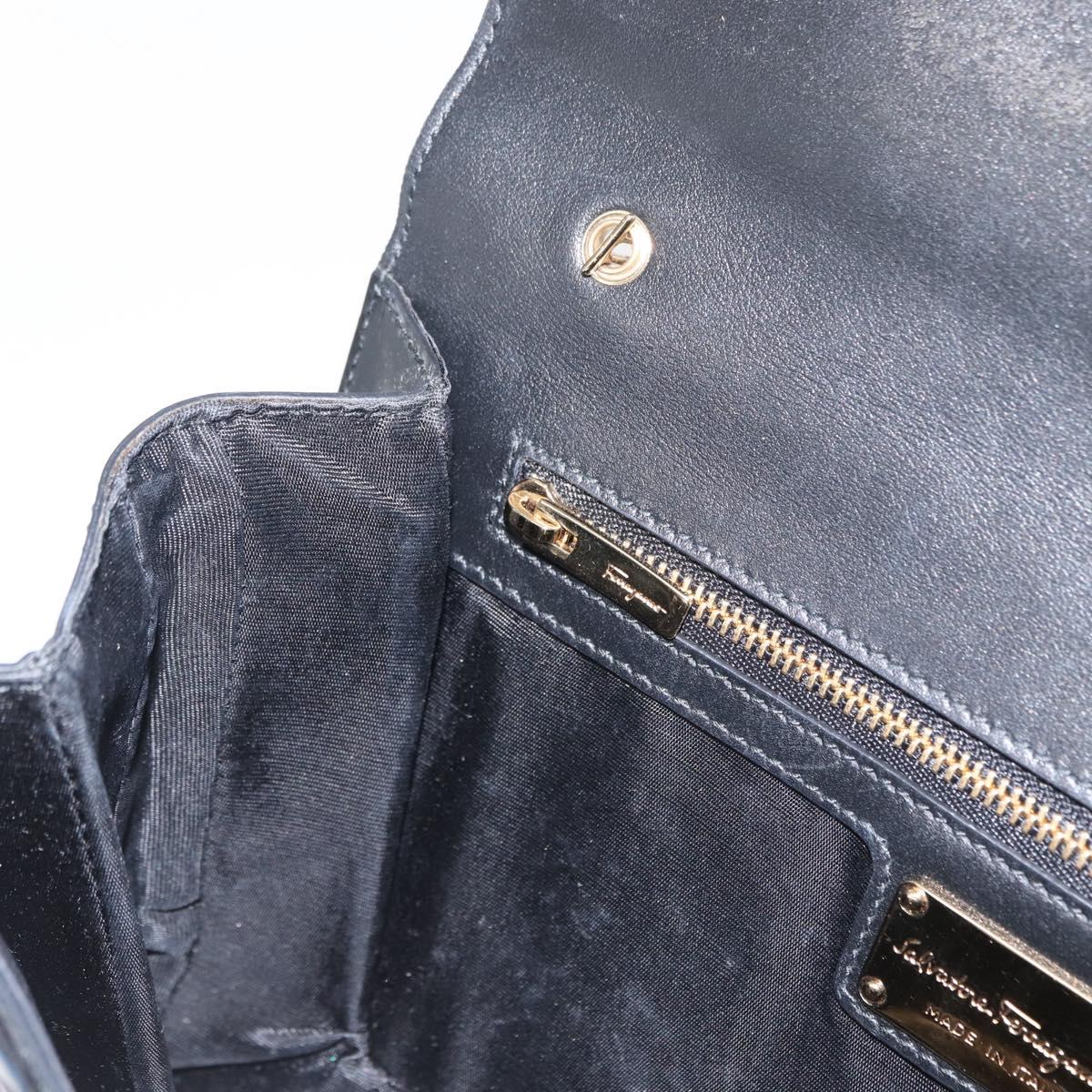Salvatore Ferragamo Vala Chain Shoulder Bag Enamel Black Gold Auth 154685