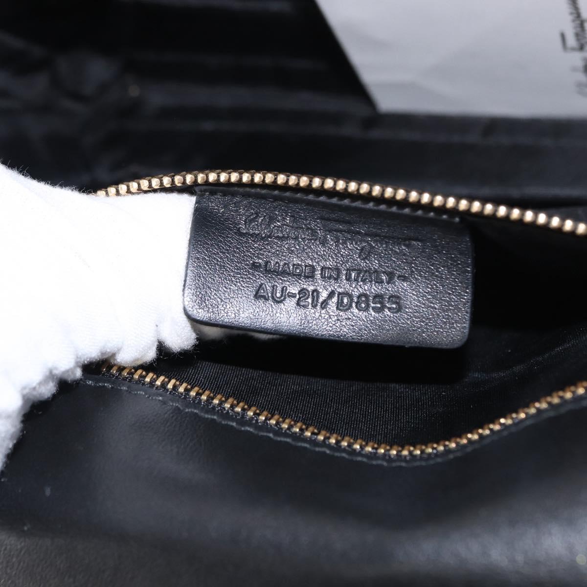 Salvatore Ferragamo Vala Chain Shoulder Bag Enamel Black Gold Auth 154685