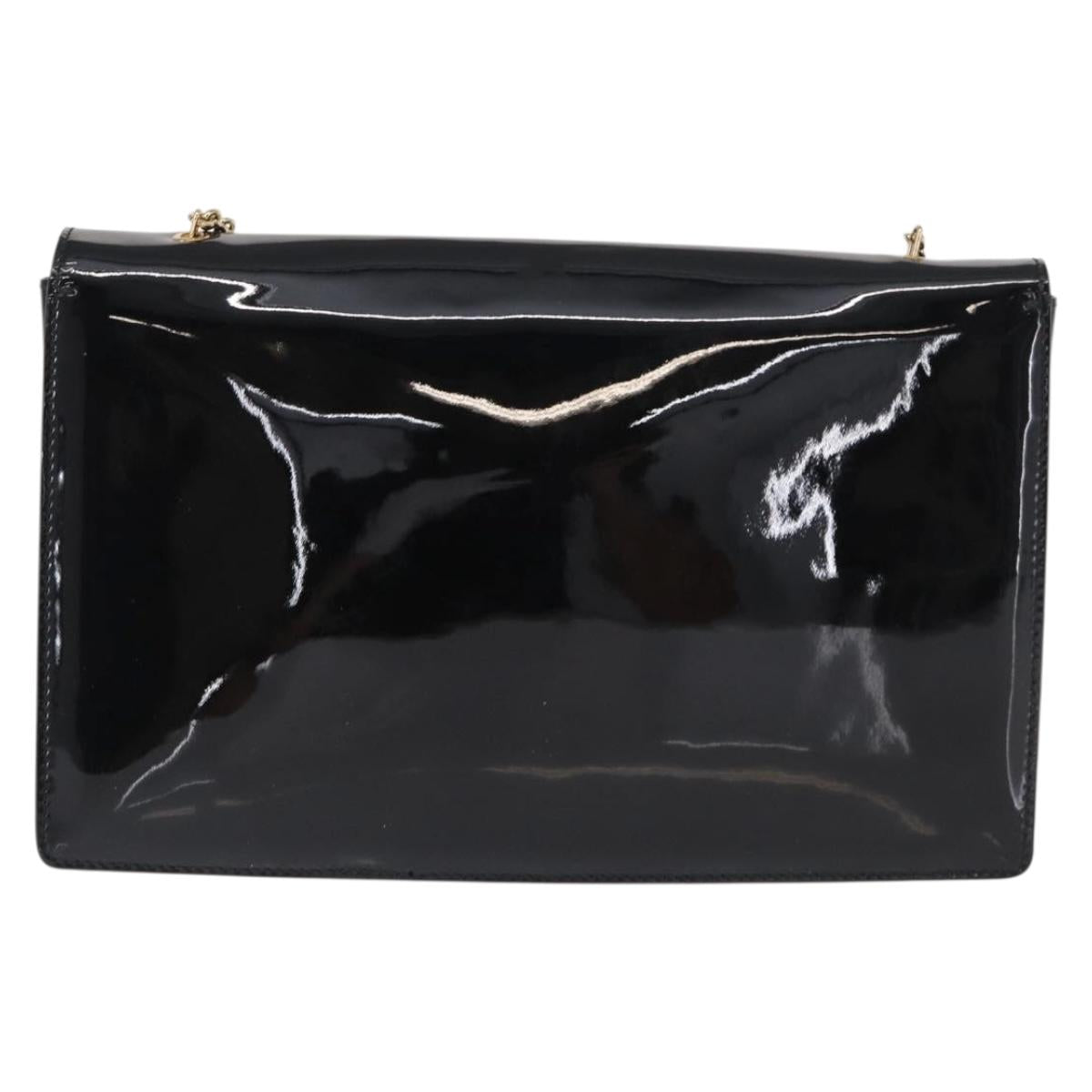 Salvatore Ferragamo Vala Chain Shoulder Bag Enamel Black Gold Auth 154685