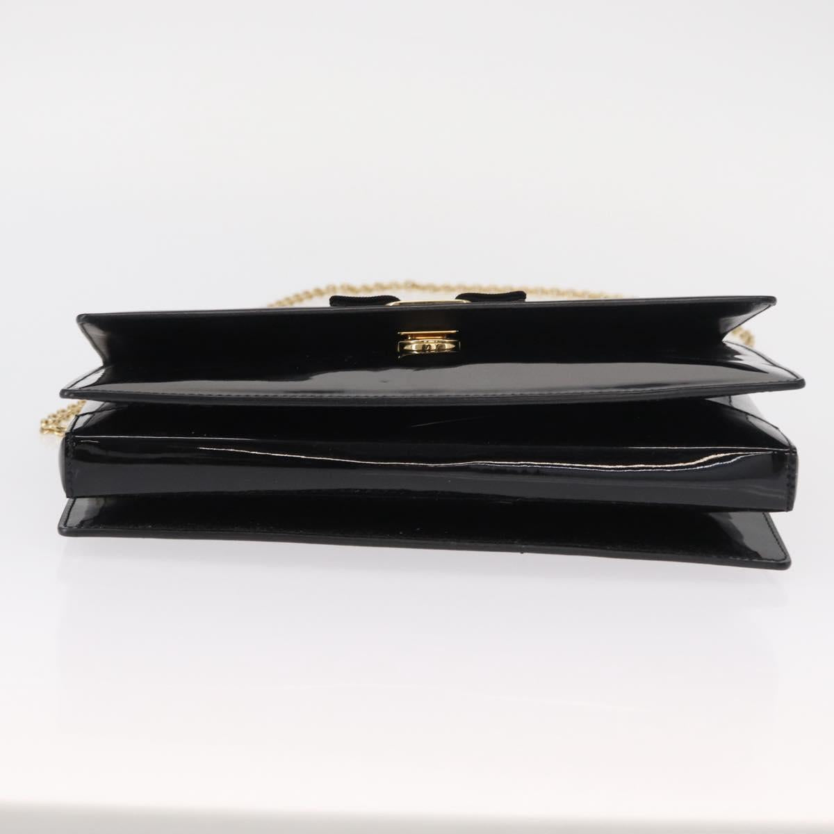 Salvatore Ferragamo Vala Chain Shoulder Bag Enamel Black Gold Auth 154685