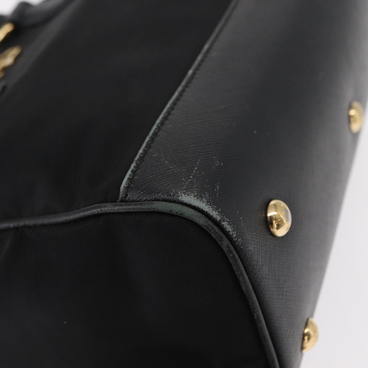 Salvatore Ferragamo Gancini Hand Bag Nylon 2way Black Gold Auth 154686