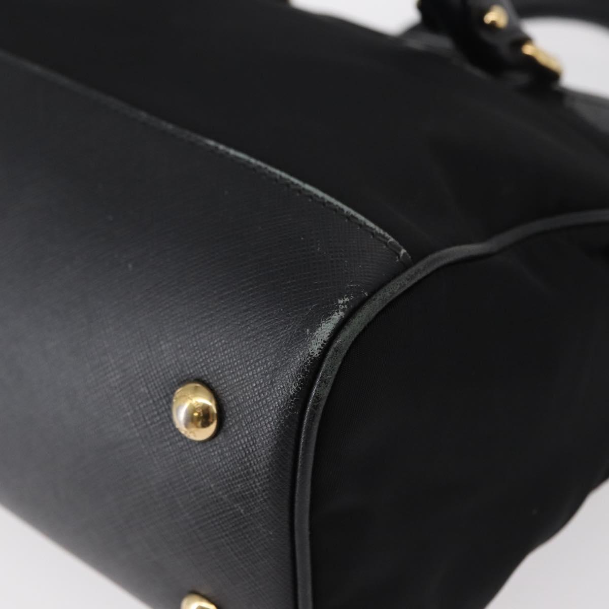 Salvatore Ferragamo Gancini Hand Bag Nylon 2way Black Gold Auth 154686