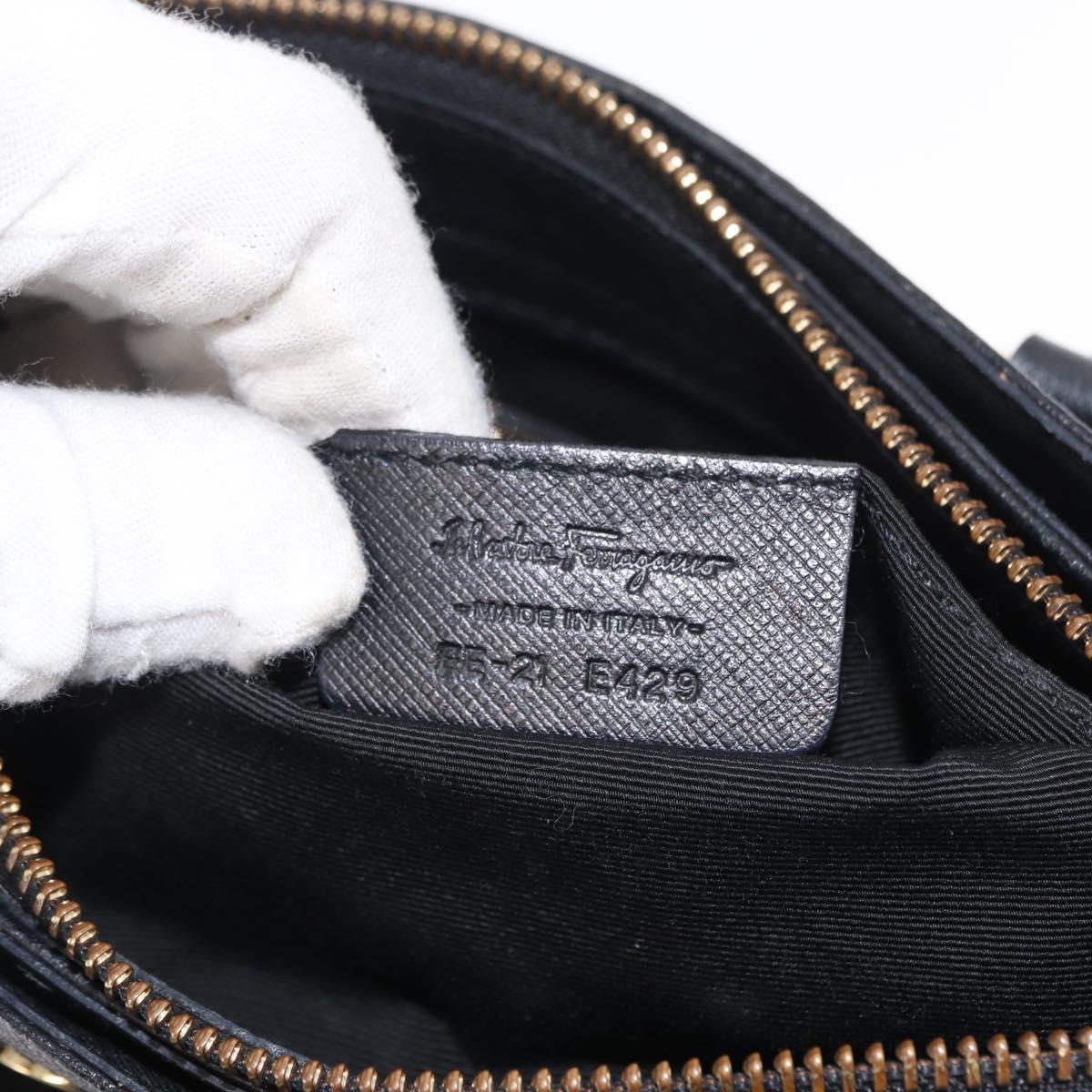 Salvatore Ferragamo Gancini Hand Bag Nylon 2way Black Gold Auth 154686