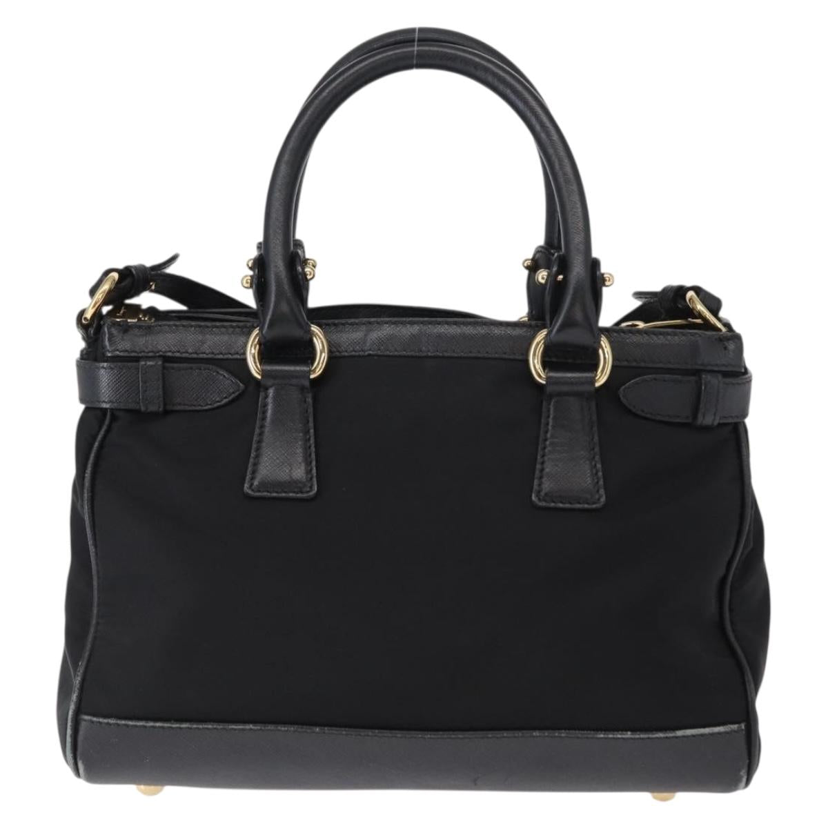 Salvatore Ferragamo Gancini Hand Bag Nylon 2way Black Gold Auth 154686