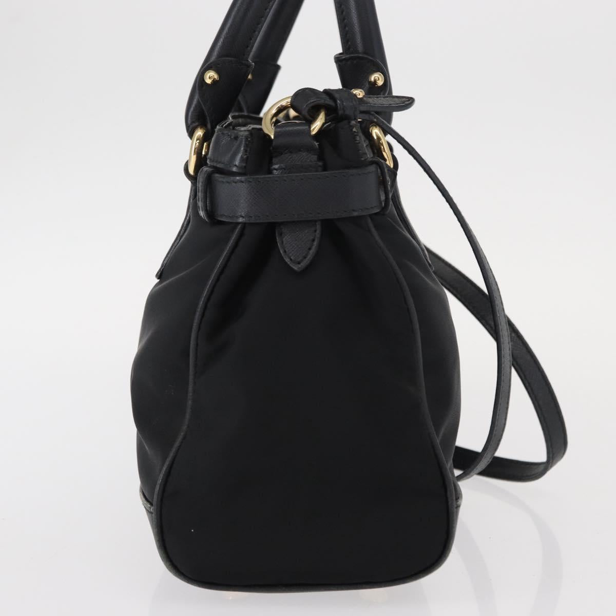 Salvatore Ferragamo Gancini Hand Bag Nylon 2way Black Gold Auth 154686